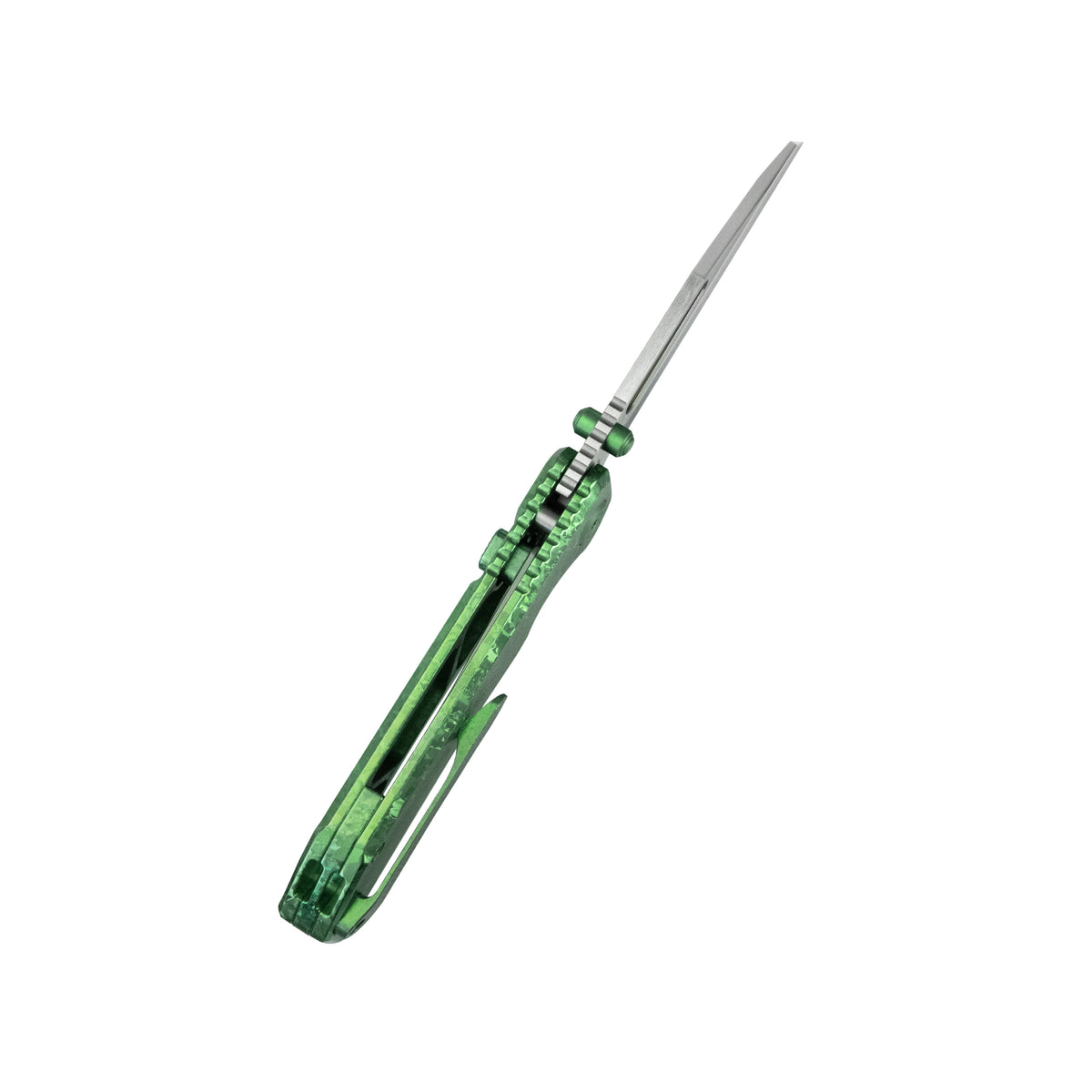 KB Venom Top Liner Lock Pocket Folding Knife Green Ano Crystal Ti 3.46" Belt Satin CPM S90V Blade KB435F