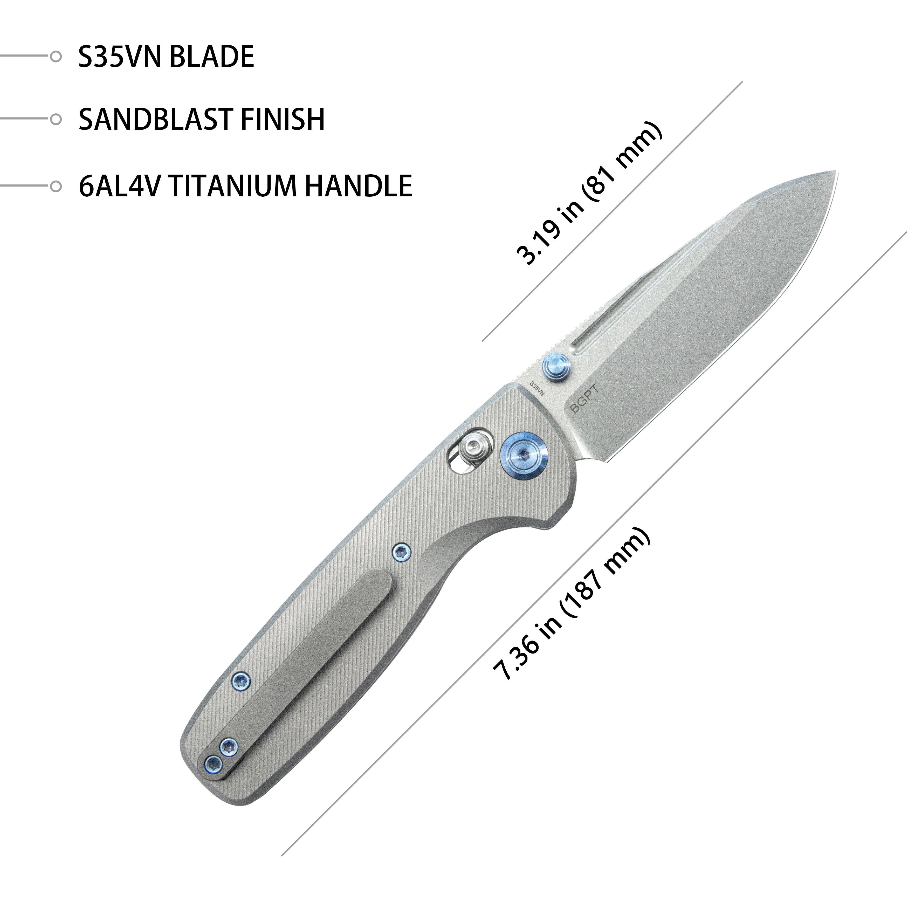 Bluff Axis lock Folding Knife Raw Titanium 3.19" Sandblast KB383C