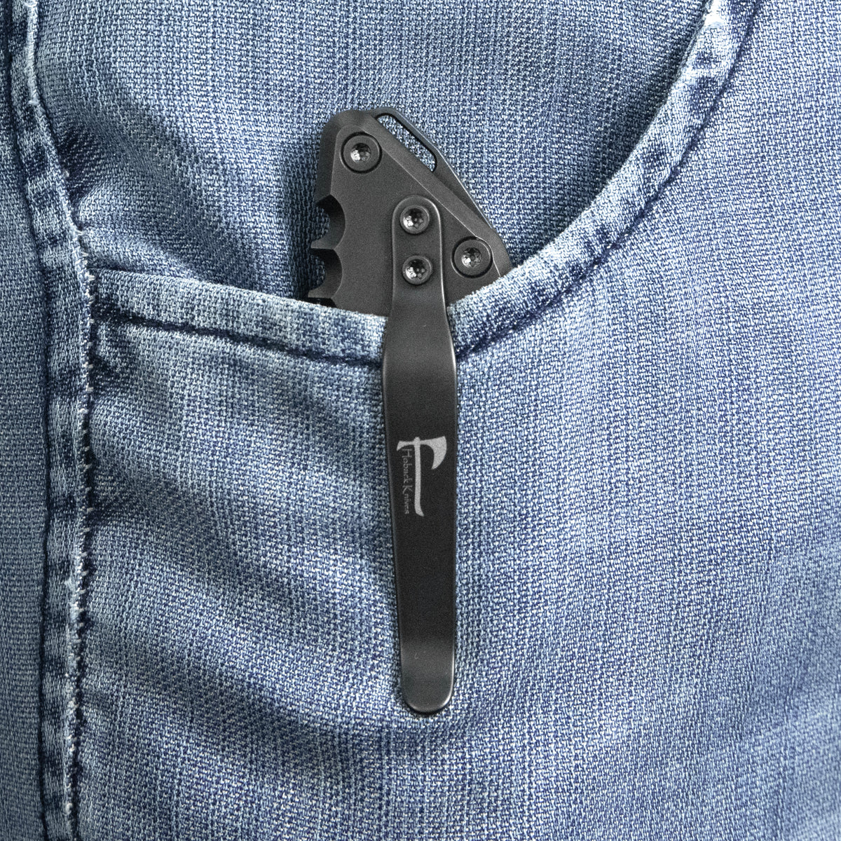KB Paraclete Folding Knife DLC Titanium with Zircuti inlay Handle 3.70'' DLC Belt Satin M390 Blade KB517B