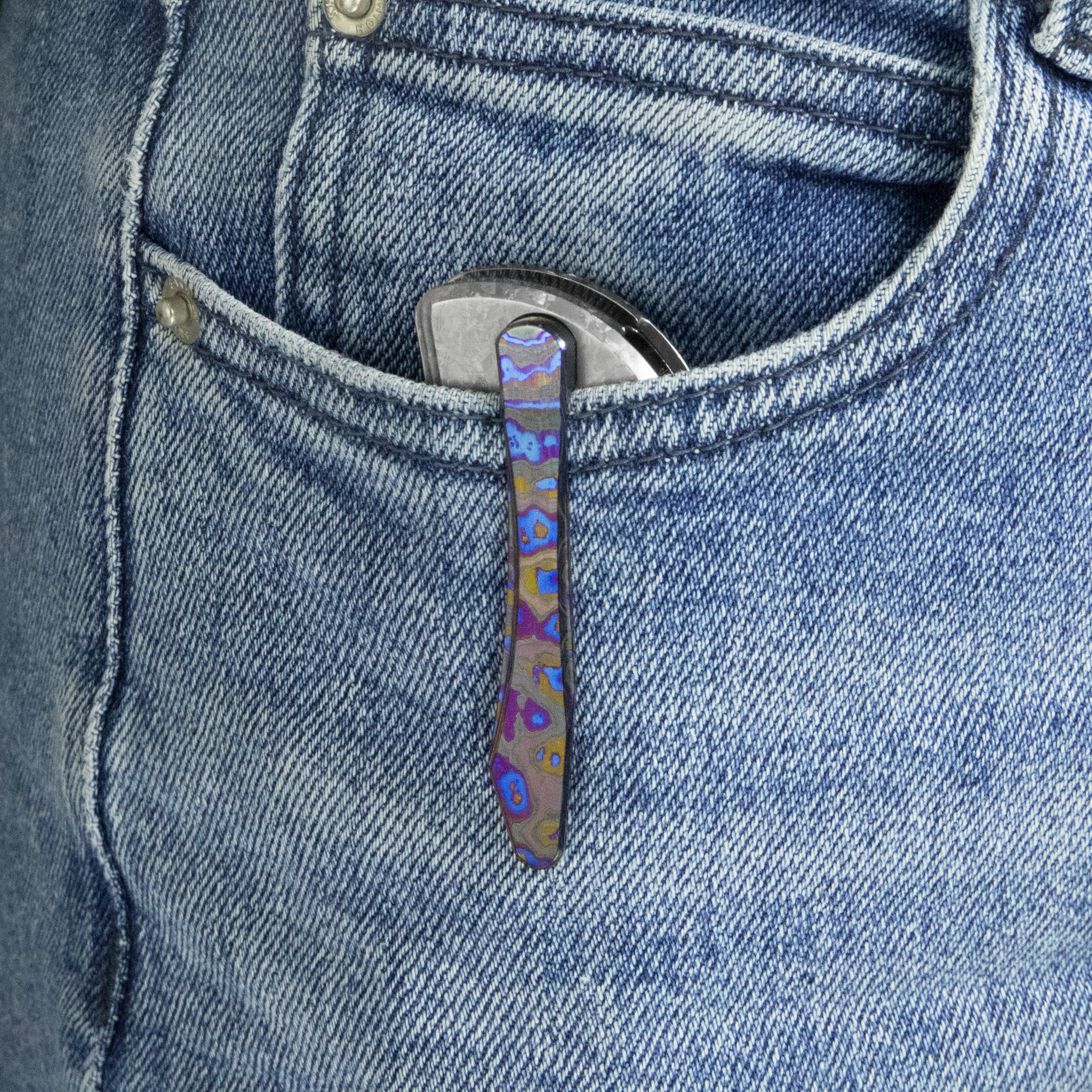 KB Folklore Folding Knife Original Crystallized Titanium Handle 3.42'' Belt Satin M390 Blade KB444D