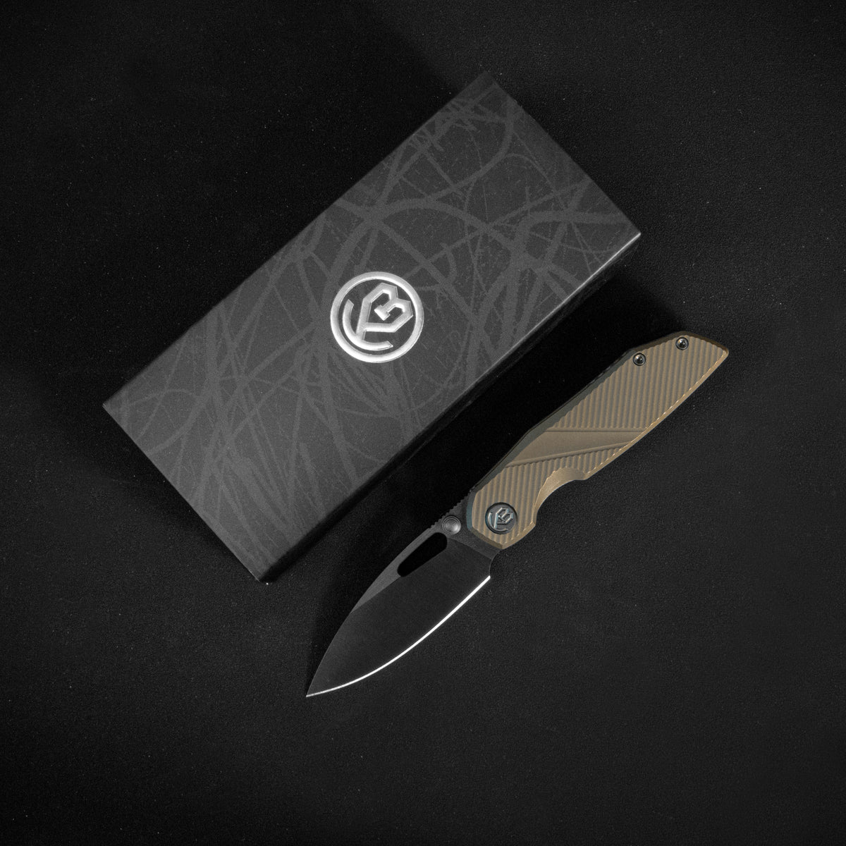 KB Sear Folding Knife Bronze Ano Ti Micro Milling 2.99" DLC Belt Satin S90V Blade KB457F
