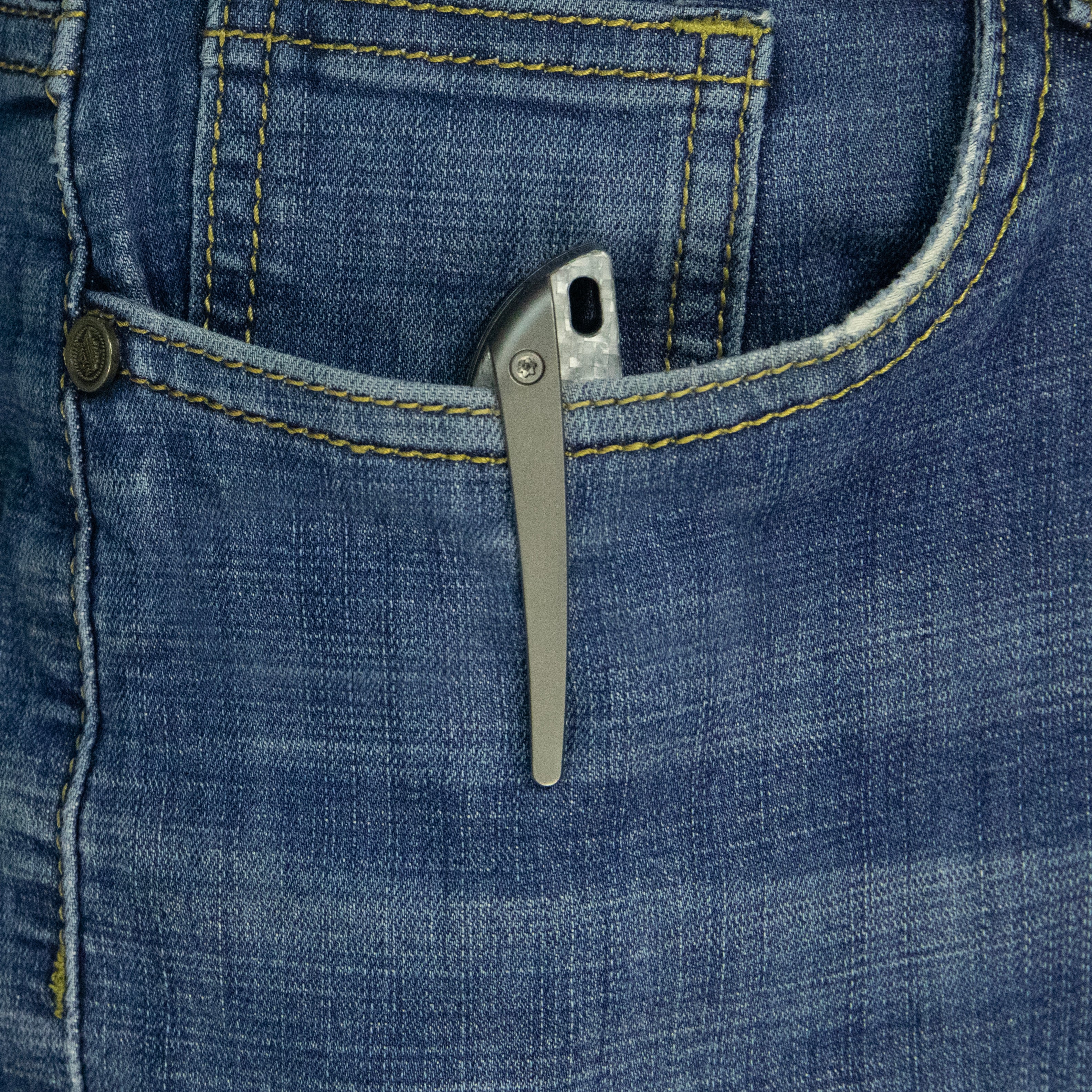 KB Spike Folding Knife Grey Titanium with Twill CF inlay 3.11'' Beadbl