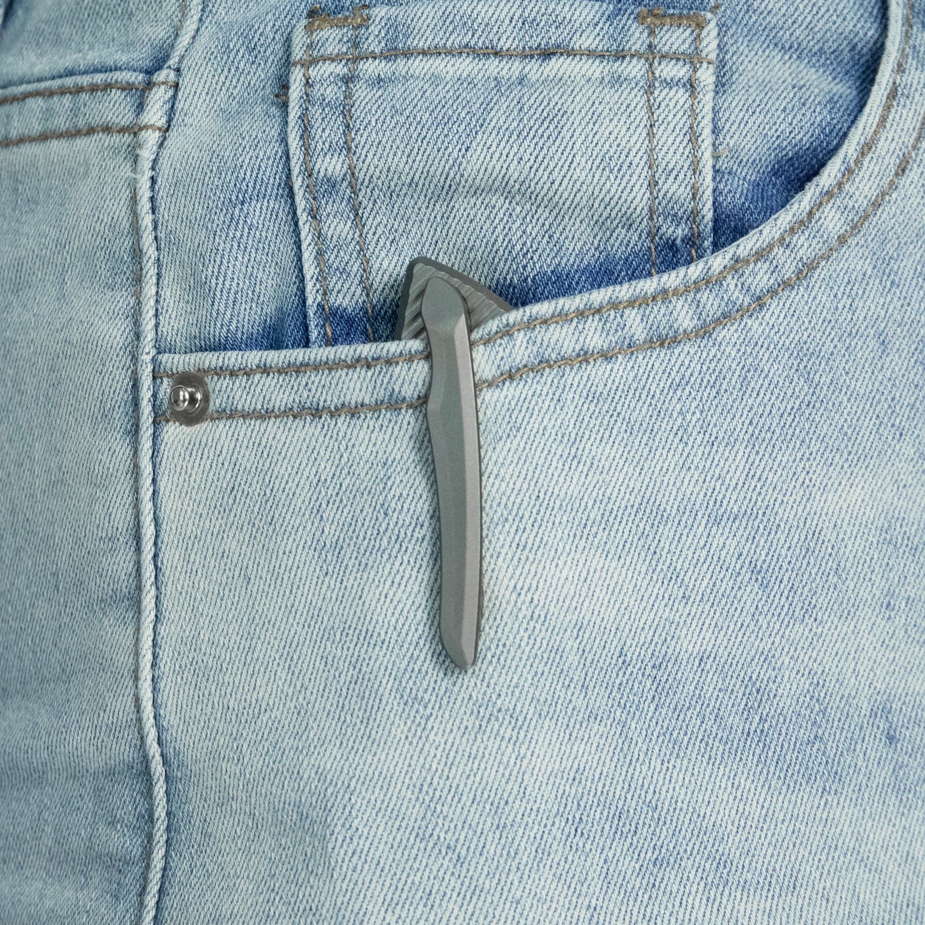 KB Sear Thumb Stud Open Folding Pocket Knife Gray Ti Micro MIlling 2.99" Belt Satin S90V Blade KB457A