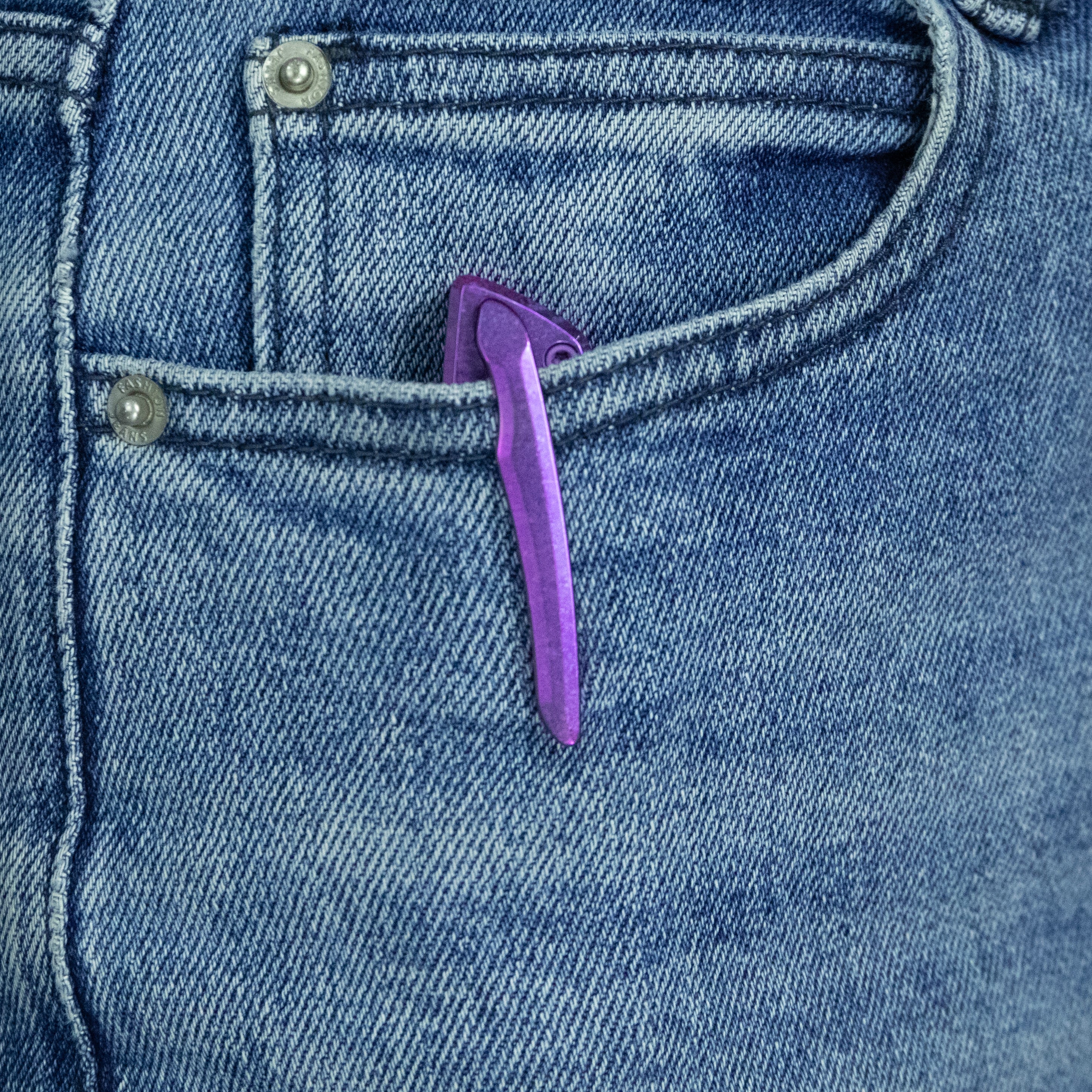 KB Sear Thumb Stud Open Folding Pocket Knife Purple Crystallized Ti Micro Milling 2.99" Belt Satin S90V Blade KB457D