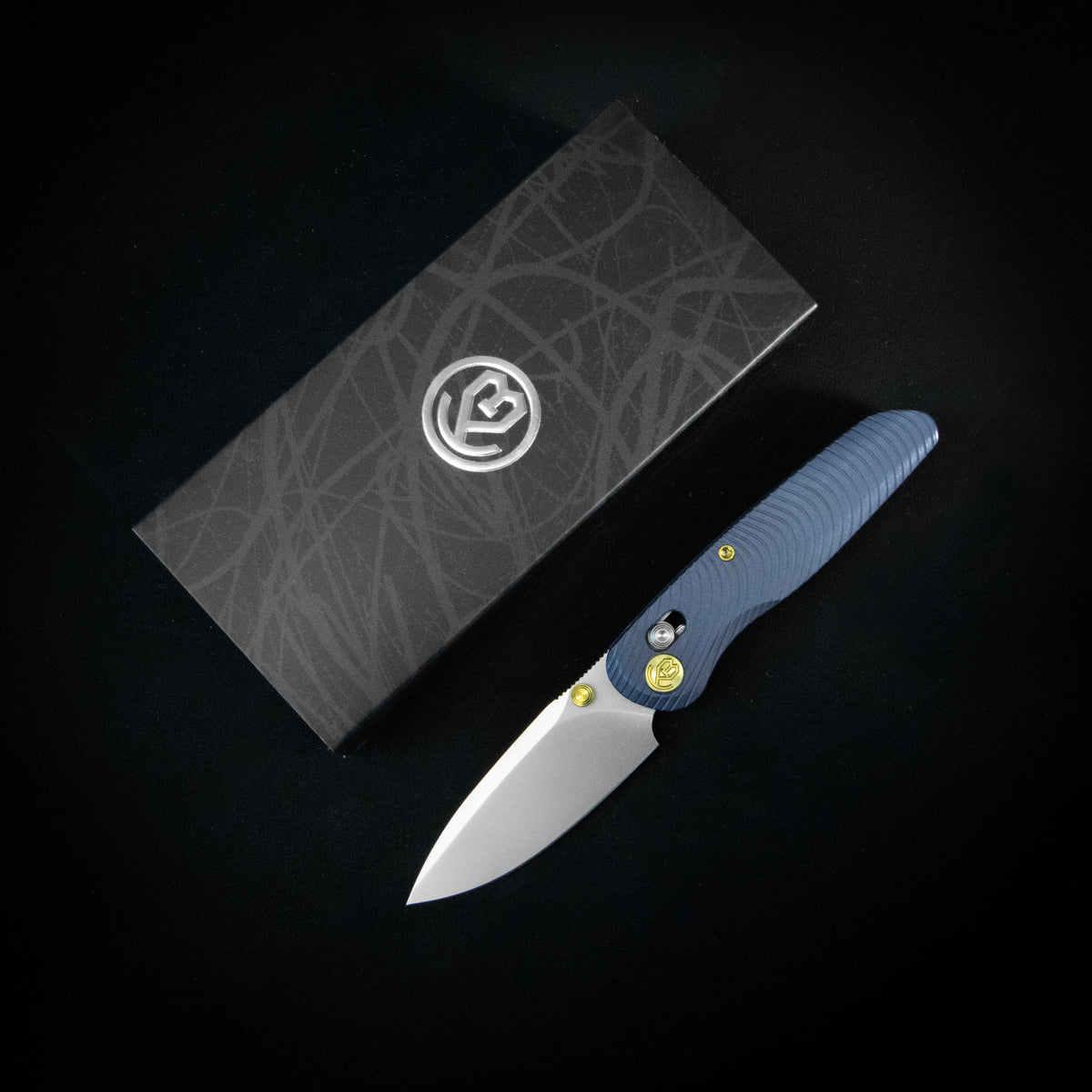 KB Small Pioneer Folding Knife Blue Ano Titanium Handle 2.99" Silver Bead Blast S90V Blade KB482C