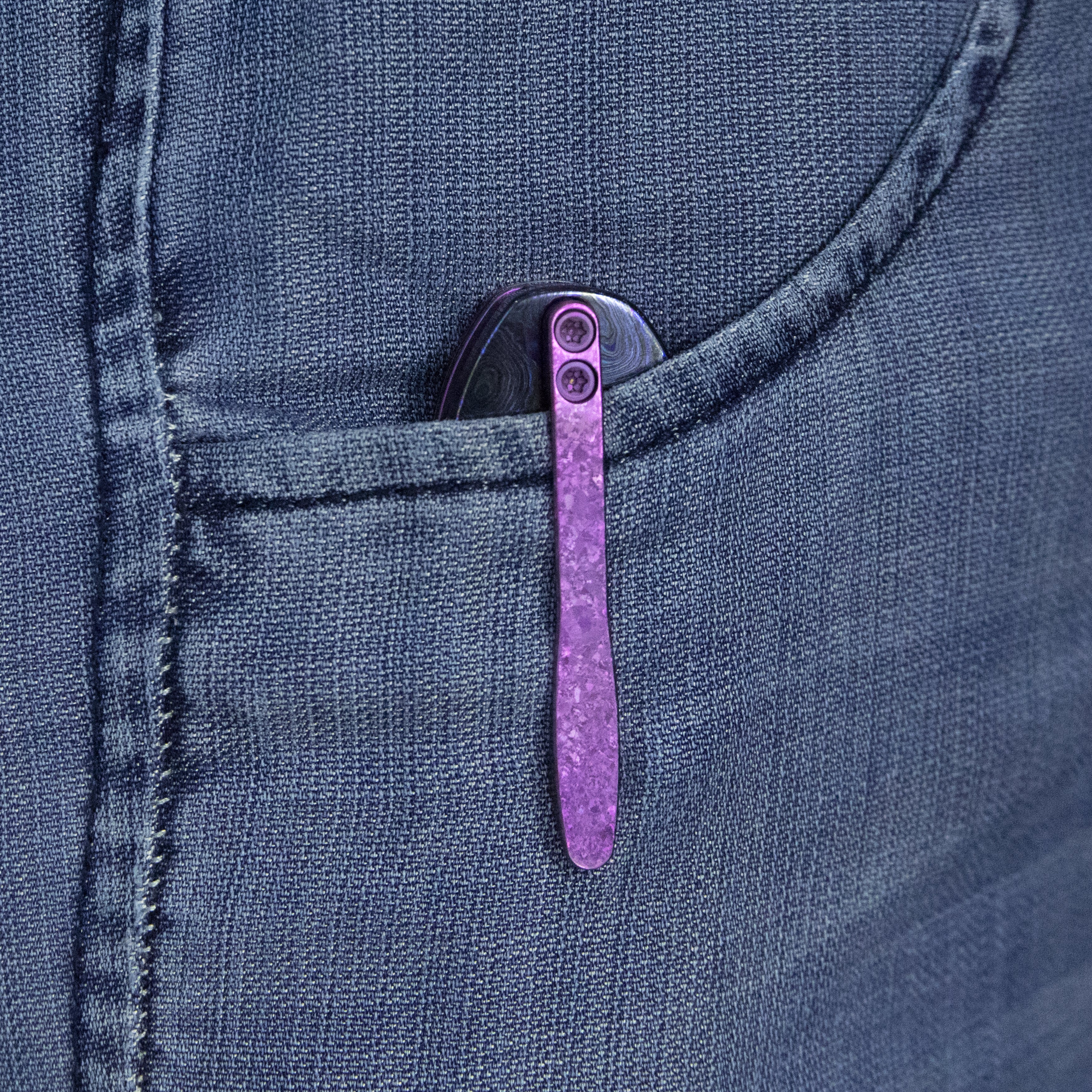 KB Icicle Pocket Folding Knife Frame Lock Purple Crystallized Titanium with Zircuti Inlays 3.50" Belt Satin M390 Blade KB432D