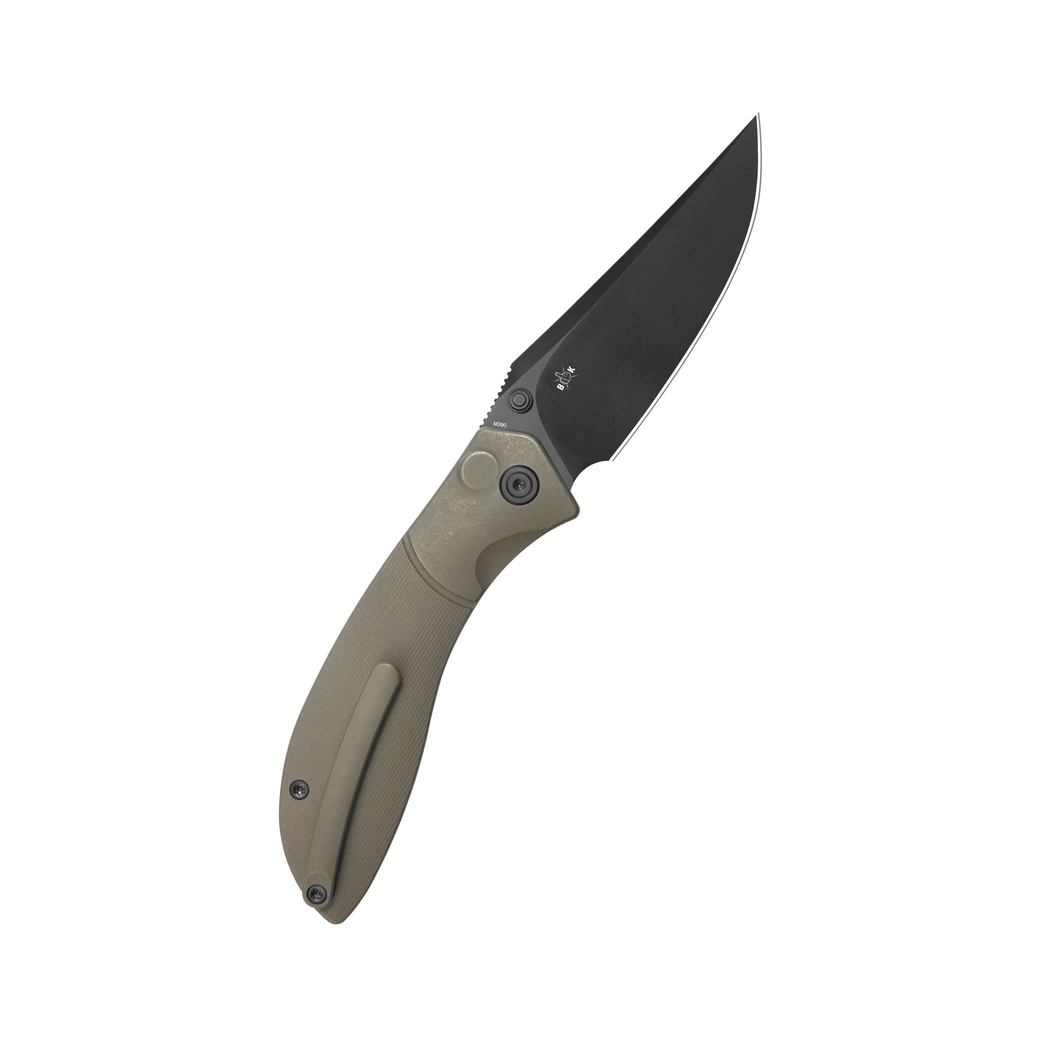 KB Stingray Button Lock Folding Knife Bronze Ano Titanium Handle 3.07" Clip Point DLC M390 Blade KB264C