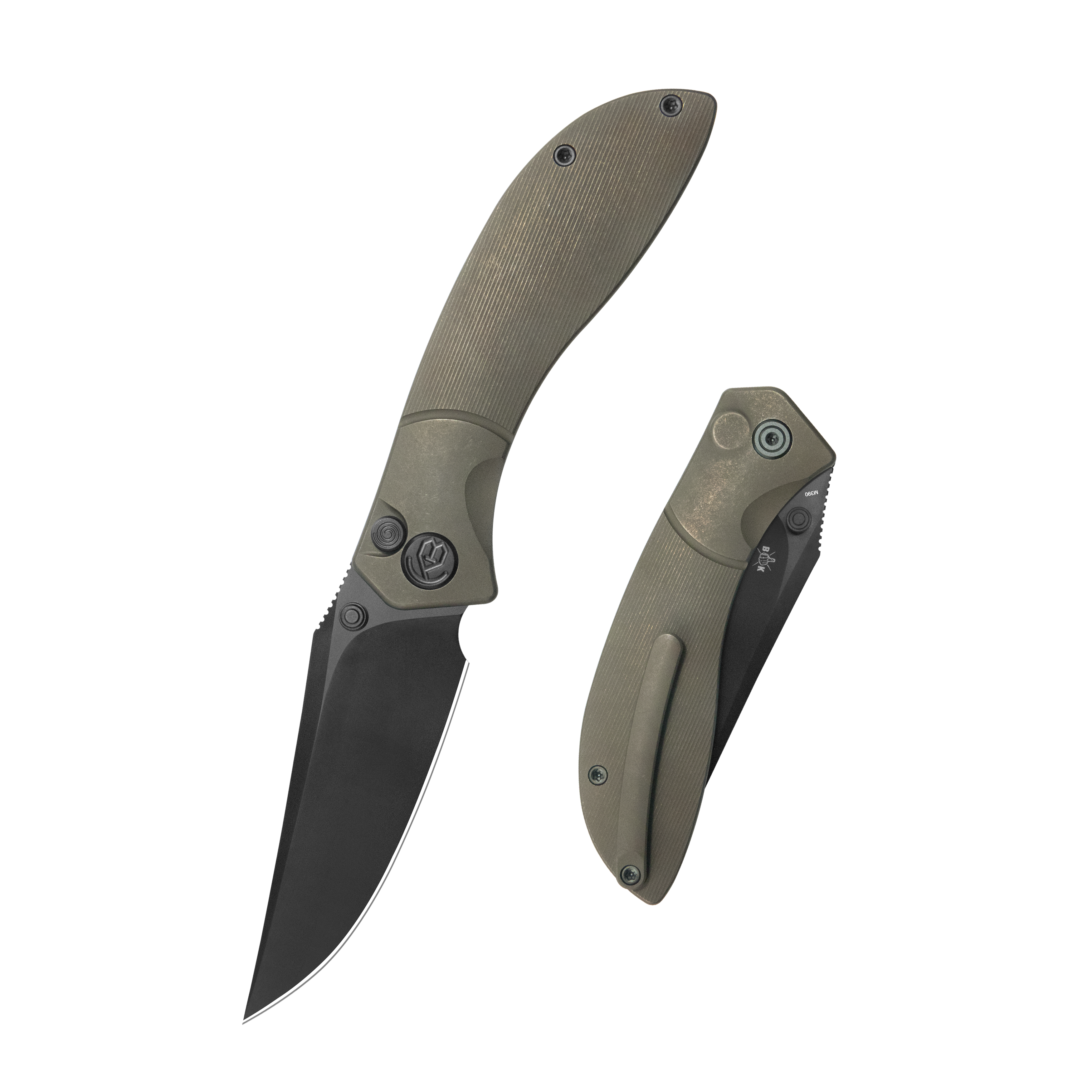 KB Stingray Button Lock Folding Knife Bronze Ano Titanium Handle 3.07" Clip Point DLC M390 Blade KB264C