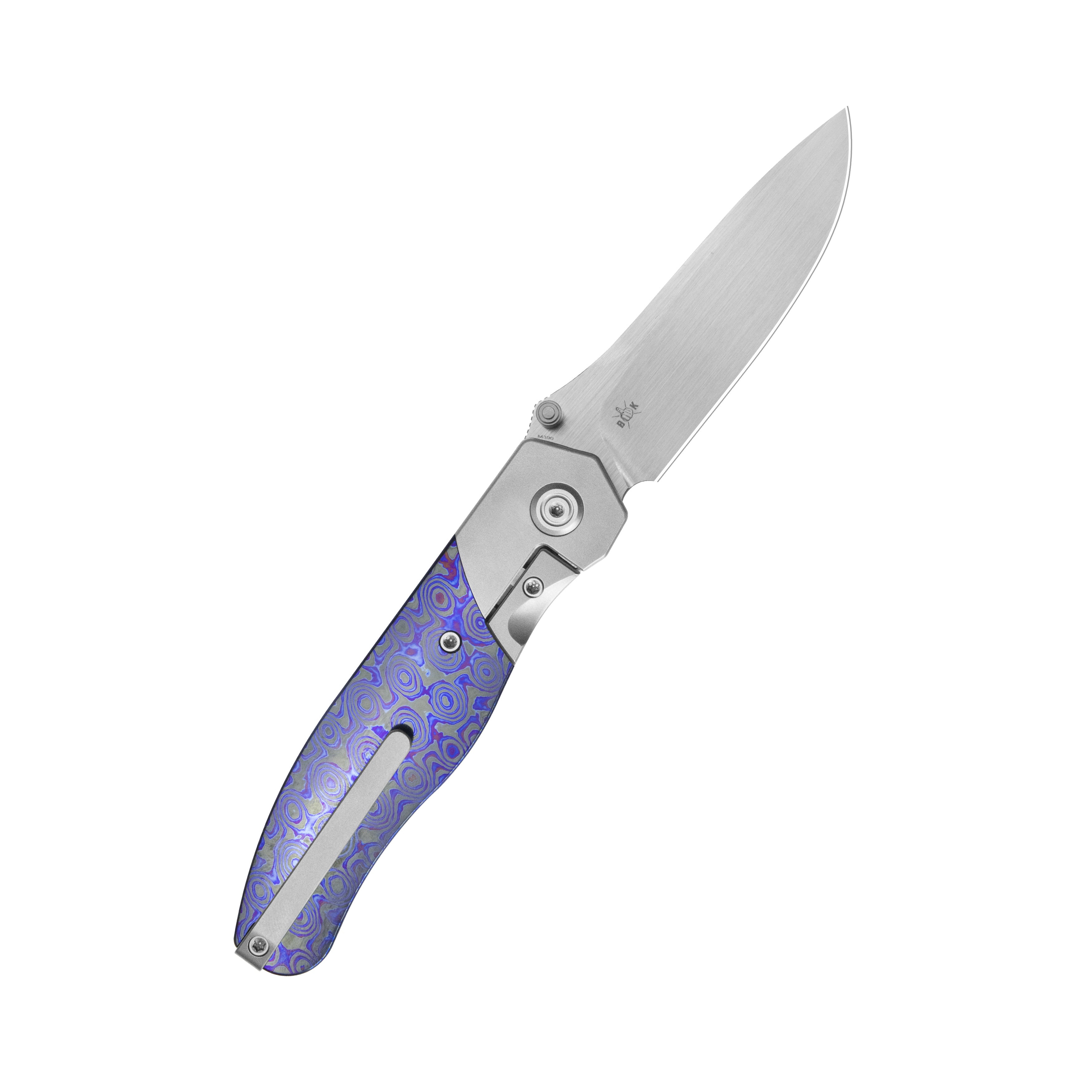 KB Velvet Snake Folding Knife Sandblast Titanium with Zircuti inlay Handle 3.35'' Hand Rubbed Satin M390 Blade KB266E