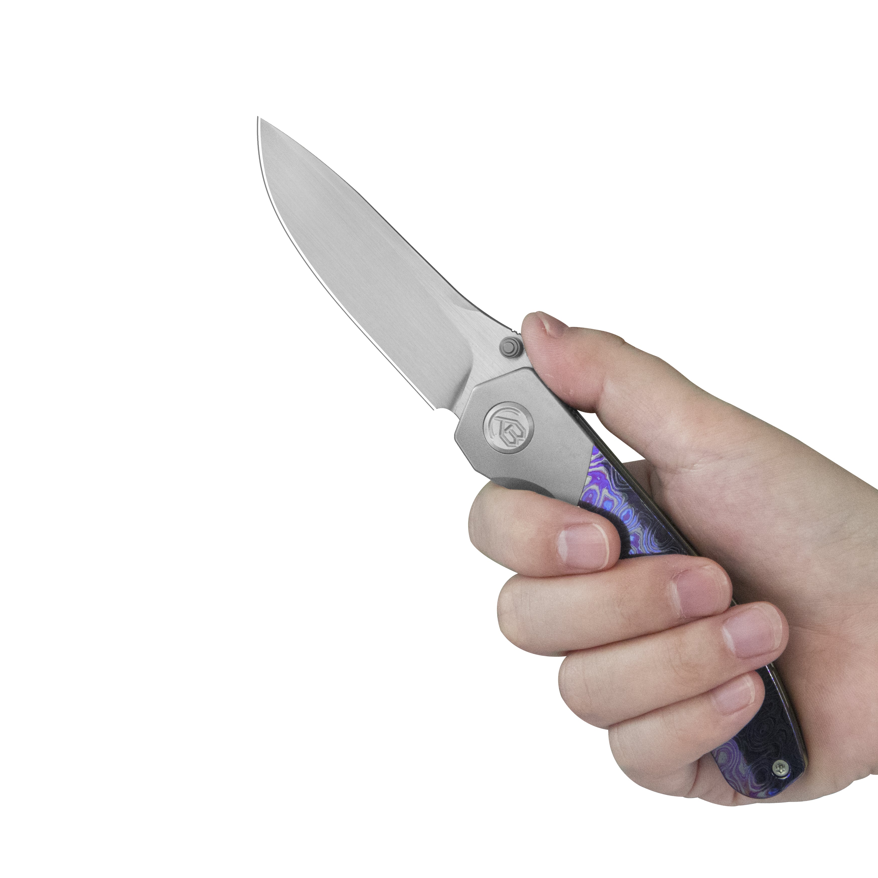 KB Velvet Snake Folding Knife Sandblast Titanium with Zircuti inlay Handle 3.35'' Hand Rubbed Satin M390 Blade KB266E