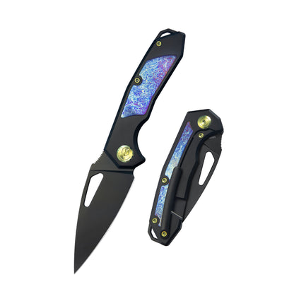 Coeus Outdoor Folding Knife Black Titanium Handle 3.11" Black DLC S35VN Blade KB286B