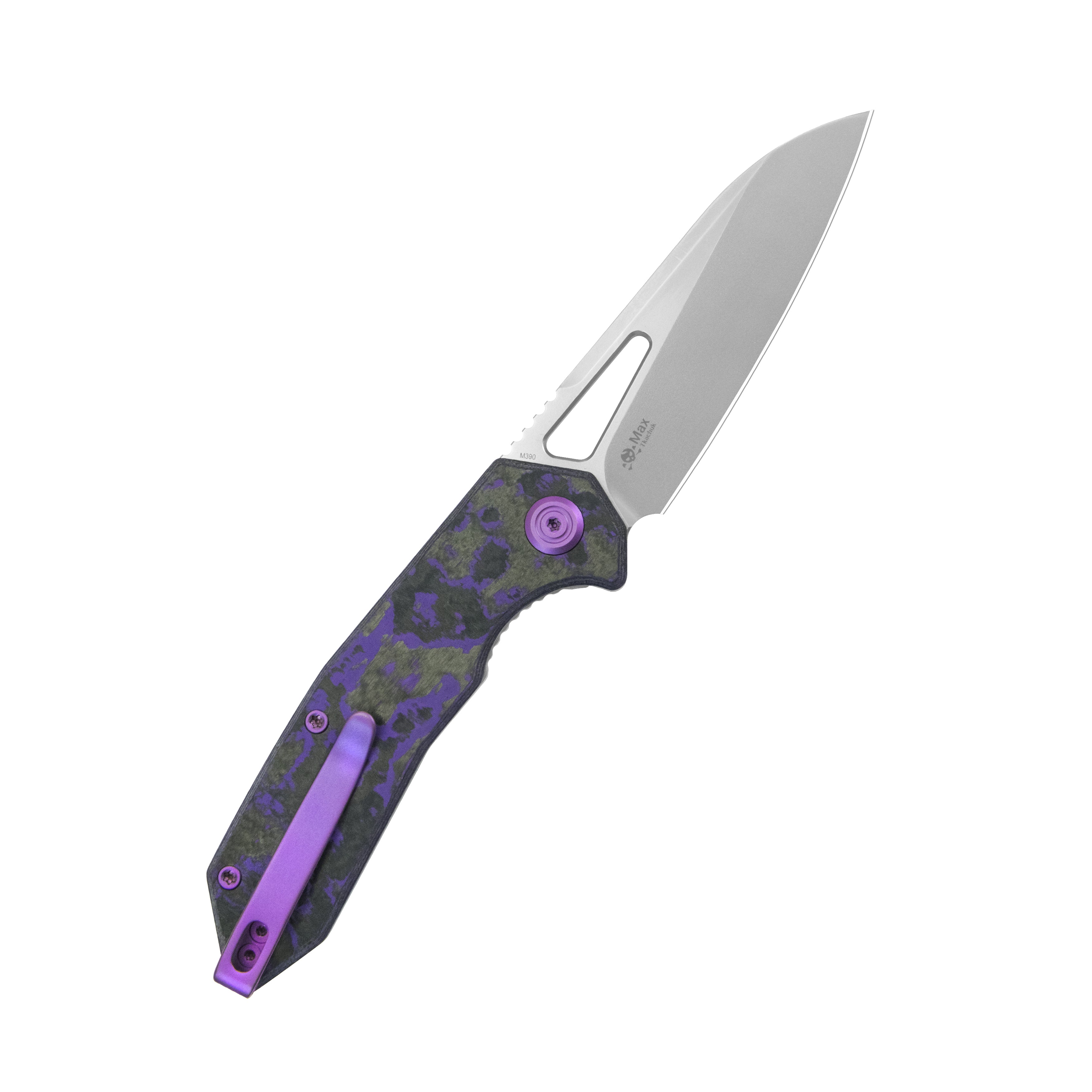 KB Vagrant Folding Knife Purple Flo Camo Carbon Handle 3.15" Silver Bead Blast M390 Blade KB291Z