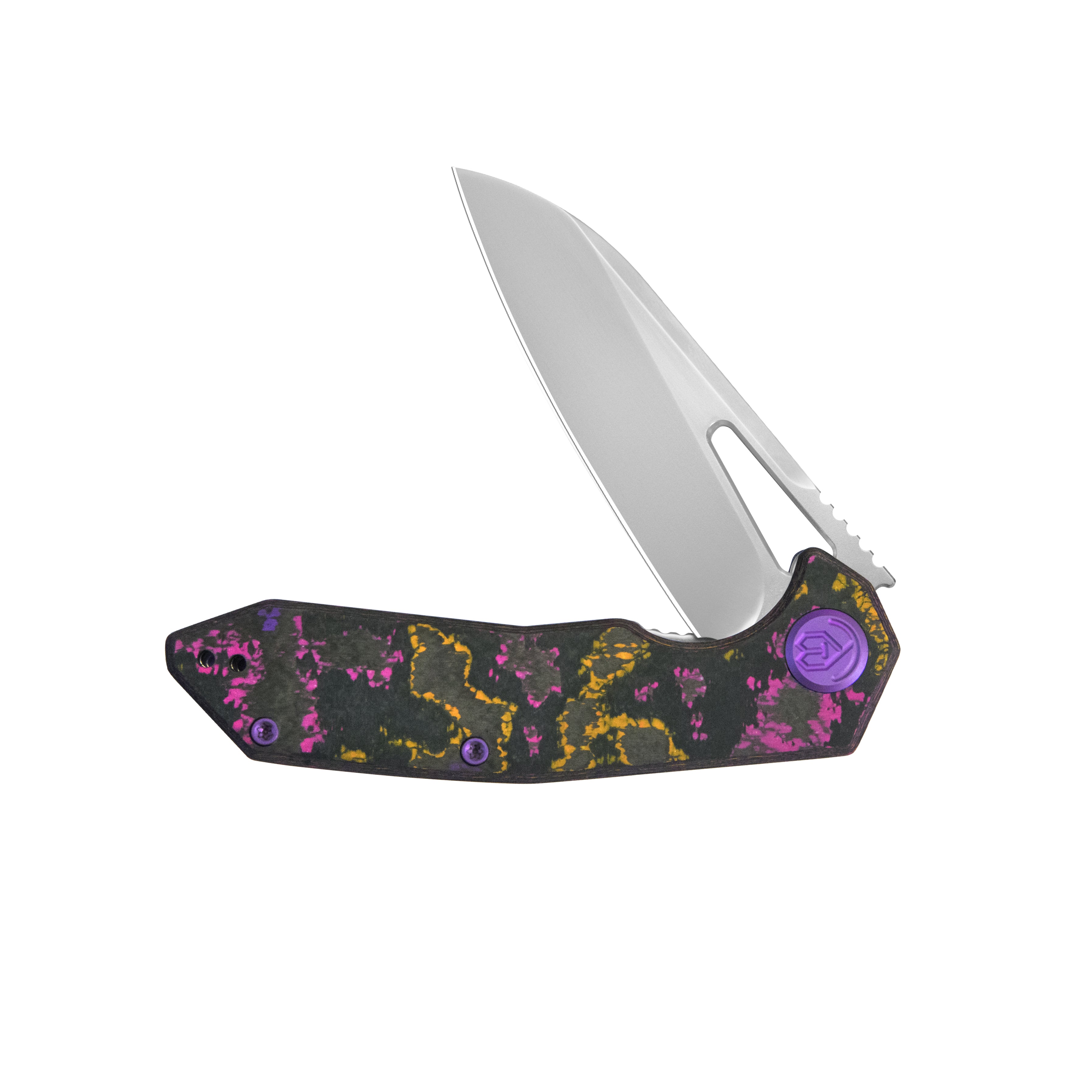 KB Vagrant Folding Knife POP Camo Carbon Handle 3.15" Silver Bead Blast M390 Blade KB291Y