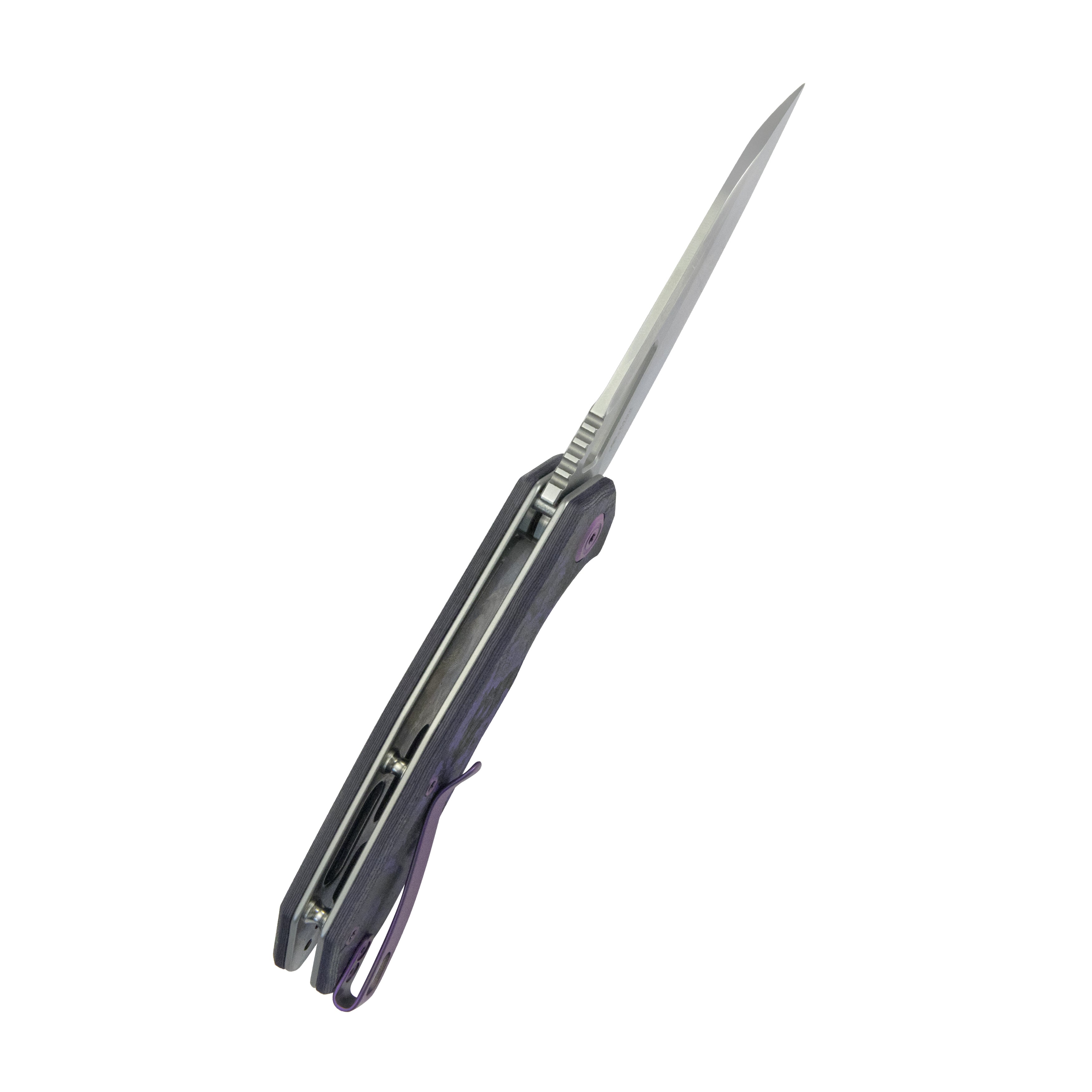 KB Vagrant Folding Knife Purple Flo Camo Carbon Handle 3.15" Silver Bead Blast M390 Blade KB291Z