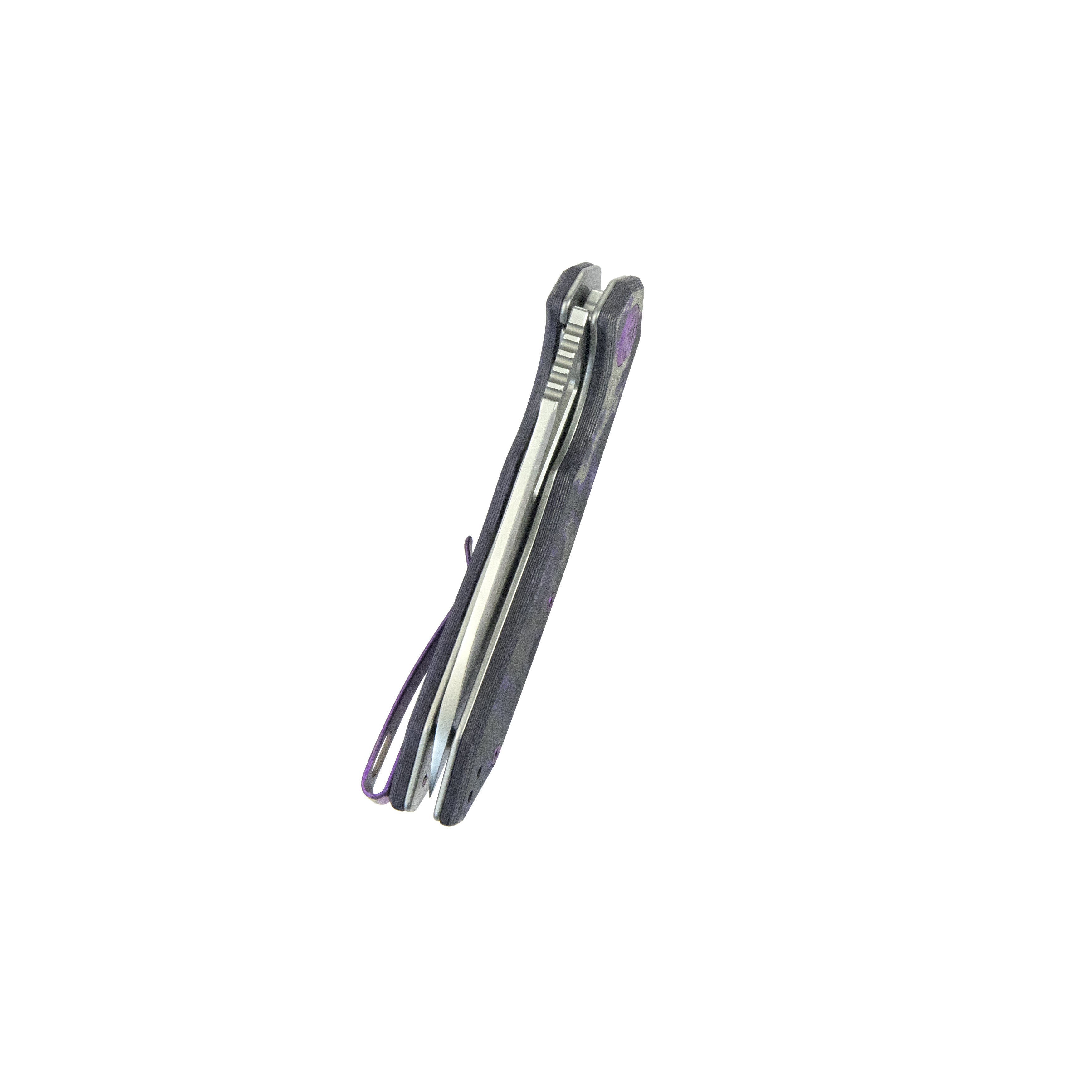 KB Vagrant Folding Knife Purple Flo Camo Carbon Handle 3.15" Silver Bead Blast M390 Blade KB291Z