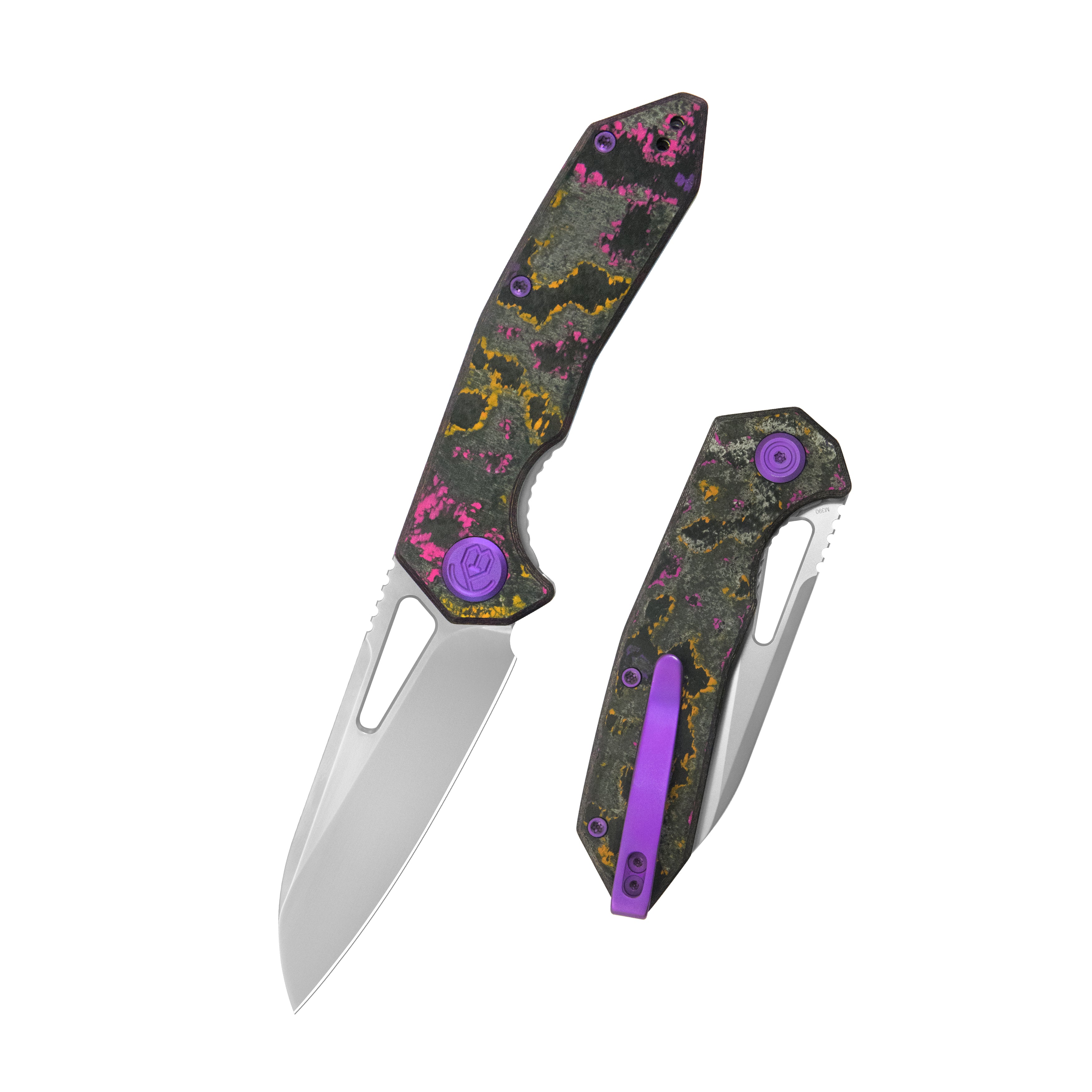 KB Vagrant Folding Knife POP Camo Carbon Handle 3.15" Silver Bead Blast M390 Blade KB291Y