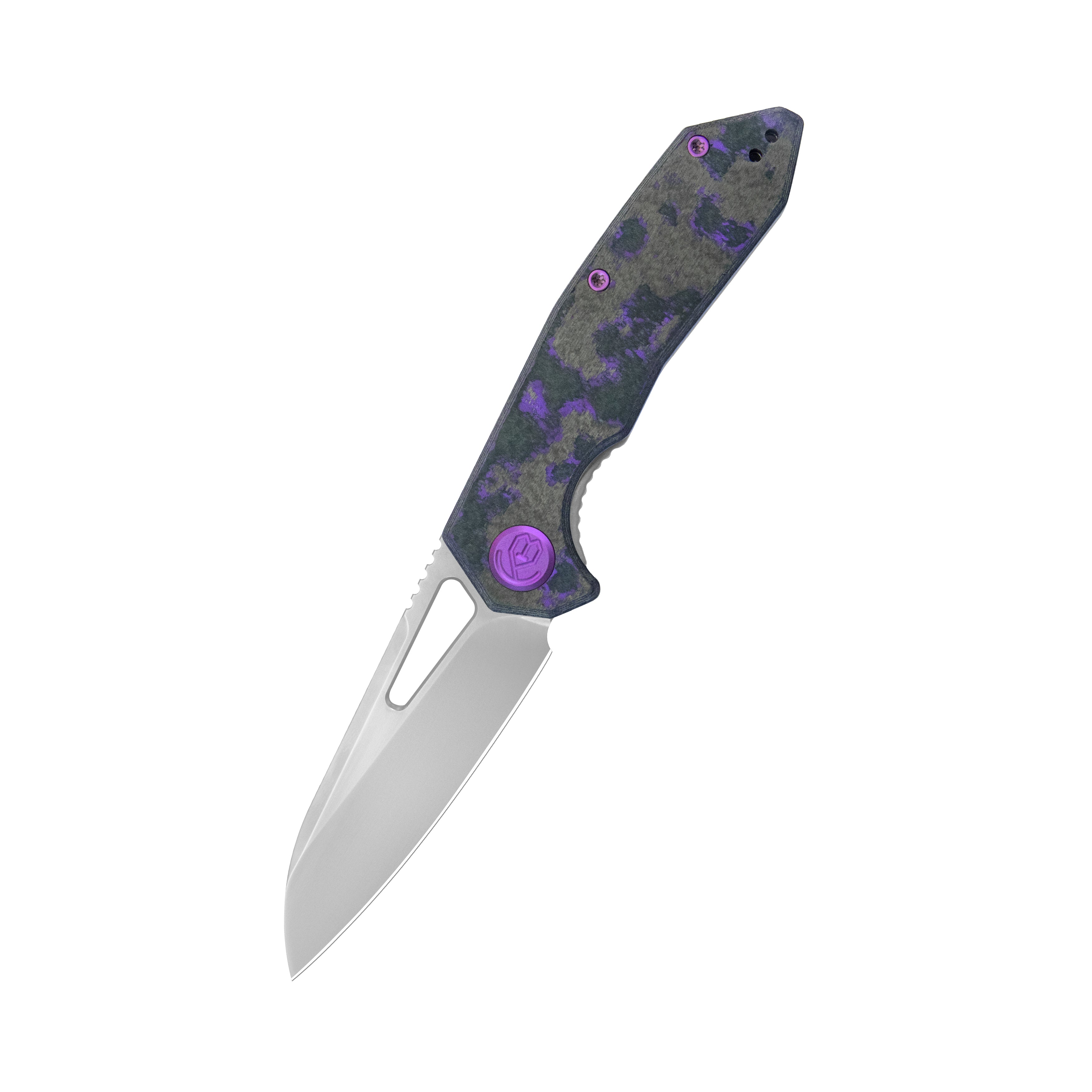 KB Vagrant Folding Knife Purple Flo Camo Carbon Handle 3.15" Silver Bead Blast M390 Blade KB291Z