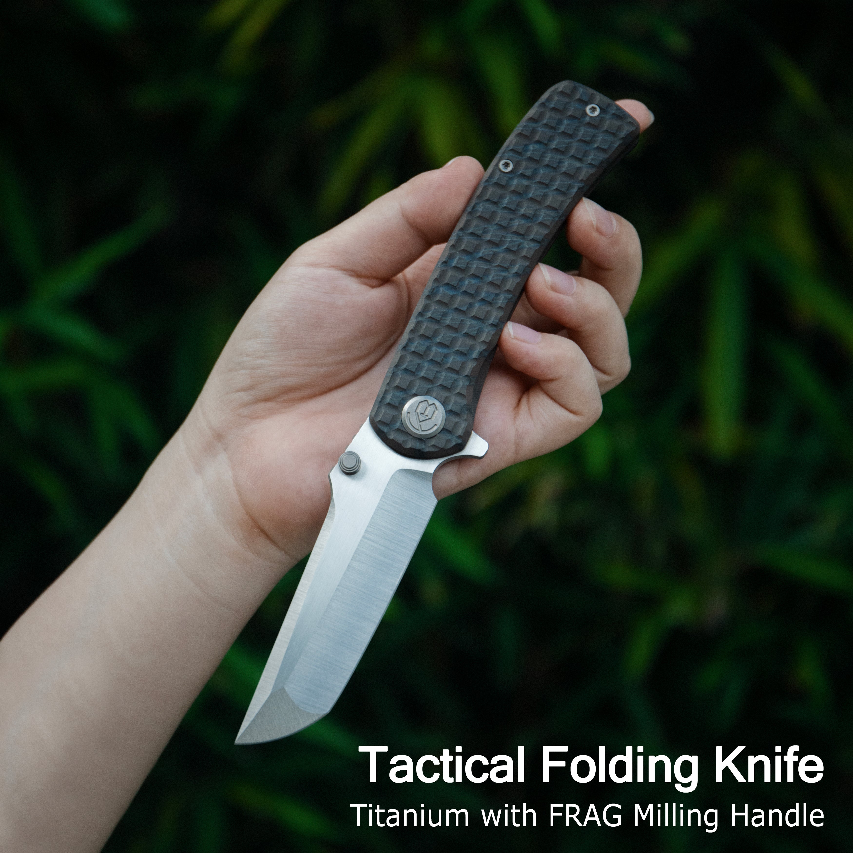 KB Interflow Folding Knife Flame Ano Titanium with FRAG Milling Handle 3.50'' Belt Satin M390 Blade KB294D