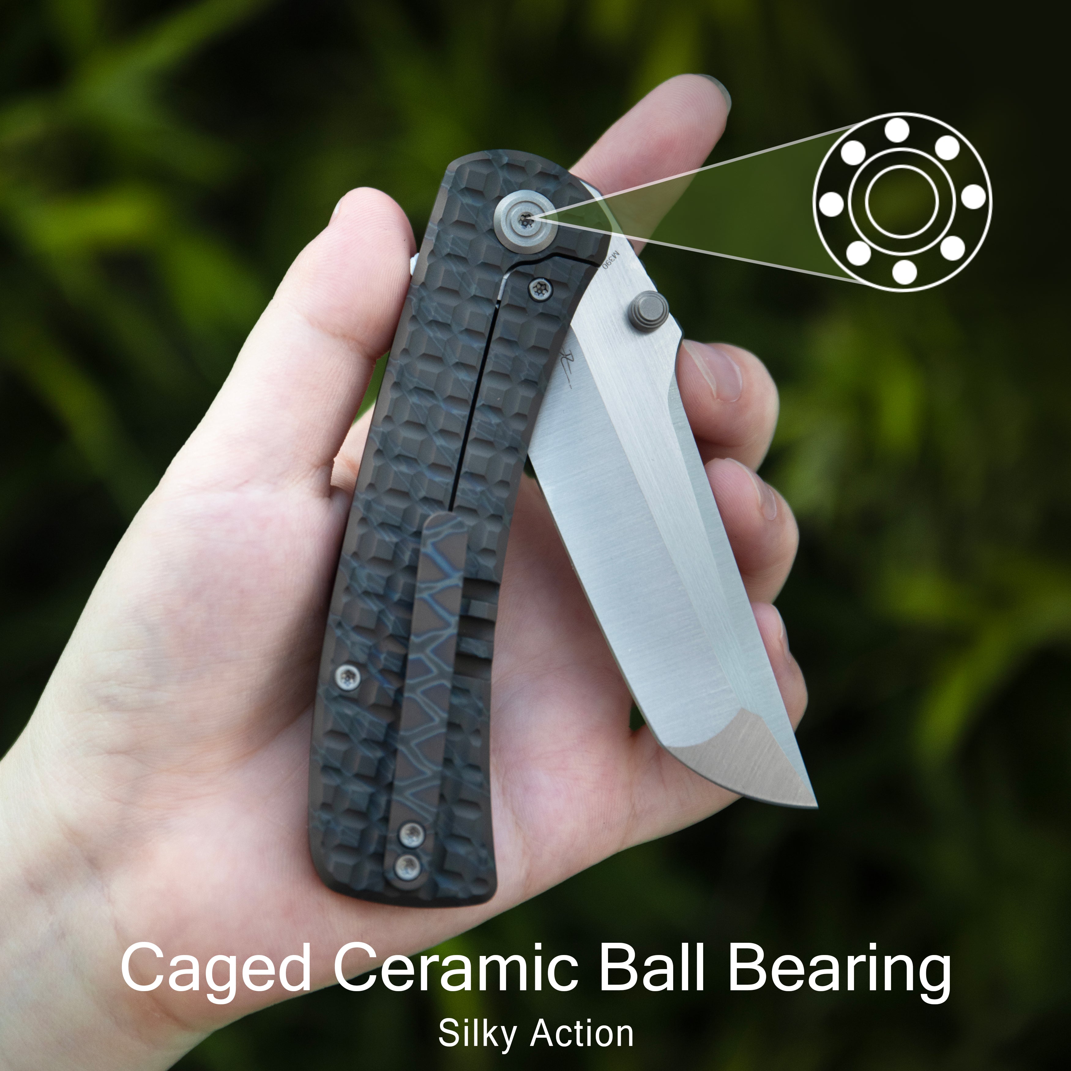 KB Interflow Folding Knife Flame Ano Titanium with FRAG Milling Handle 3.50'' Belt Satin M390 Blade KB294D