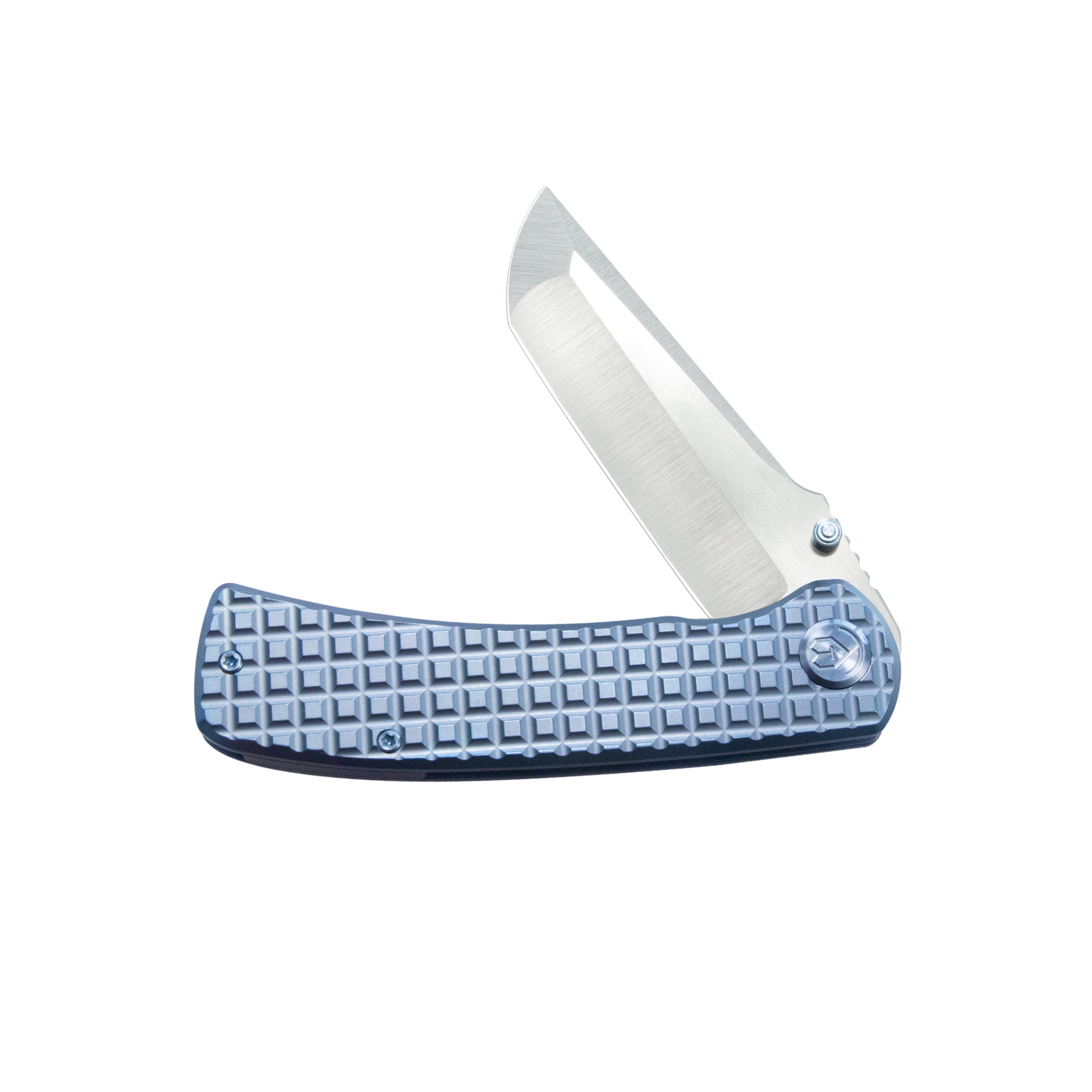 KB Interflow Folding Knife Folding Knife Blue Ano Titanium with FRAG Milling Handle 3.50" Belt Satin M390 Blade KB294B