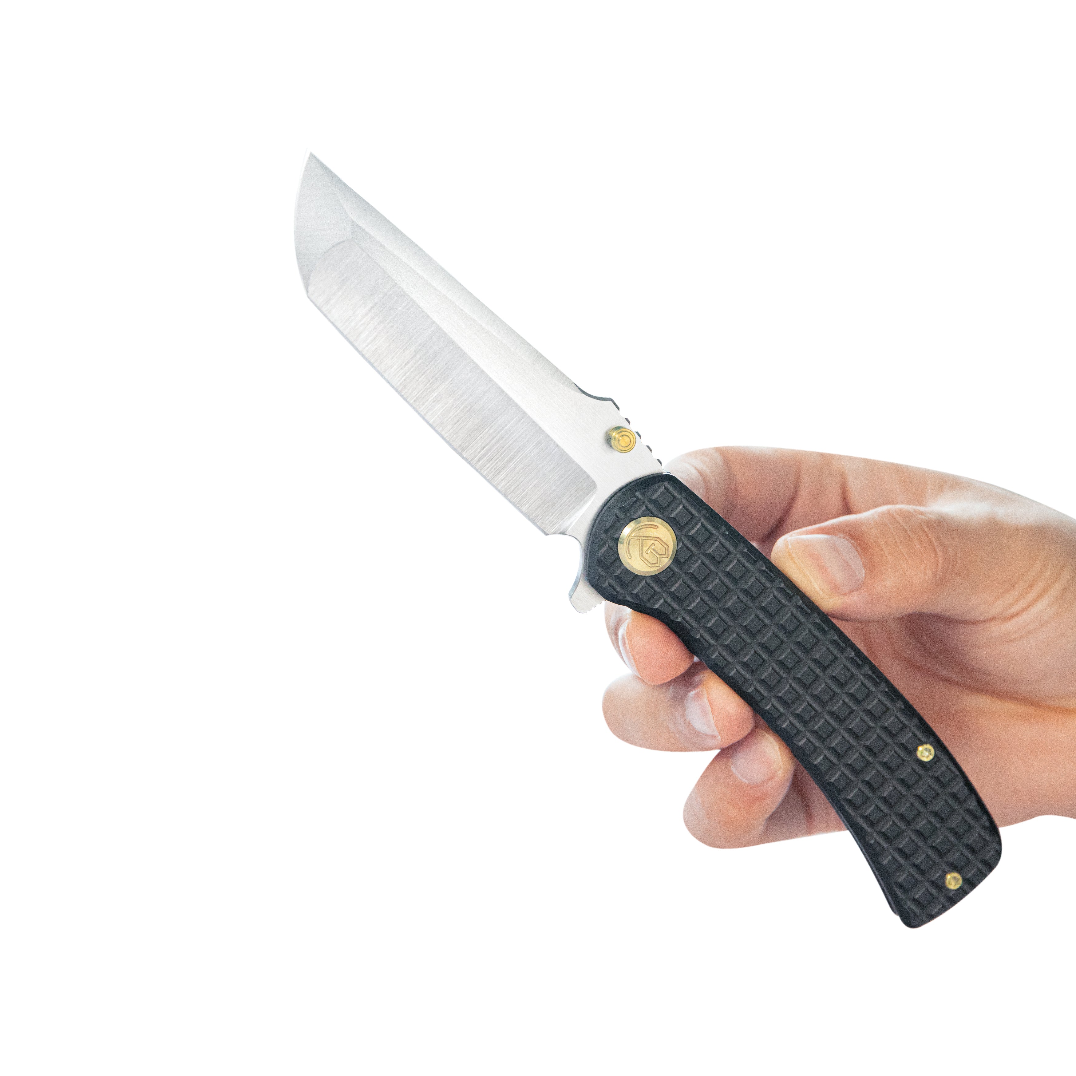 KB Interflow Folding Knife Black PVD Titanium with FRAG Milling Handle 3.50" Belt Satin M390 Blade KB294C