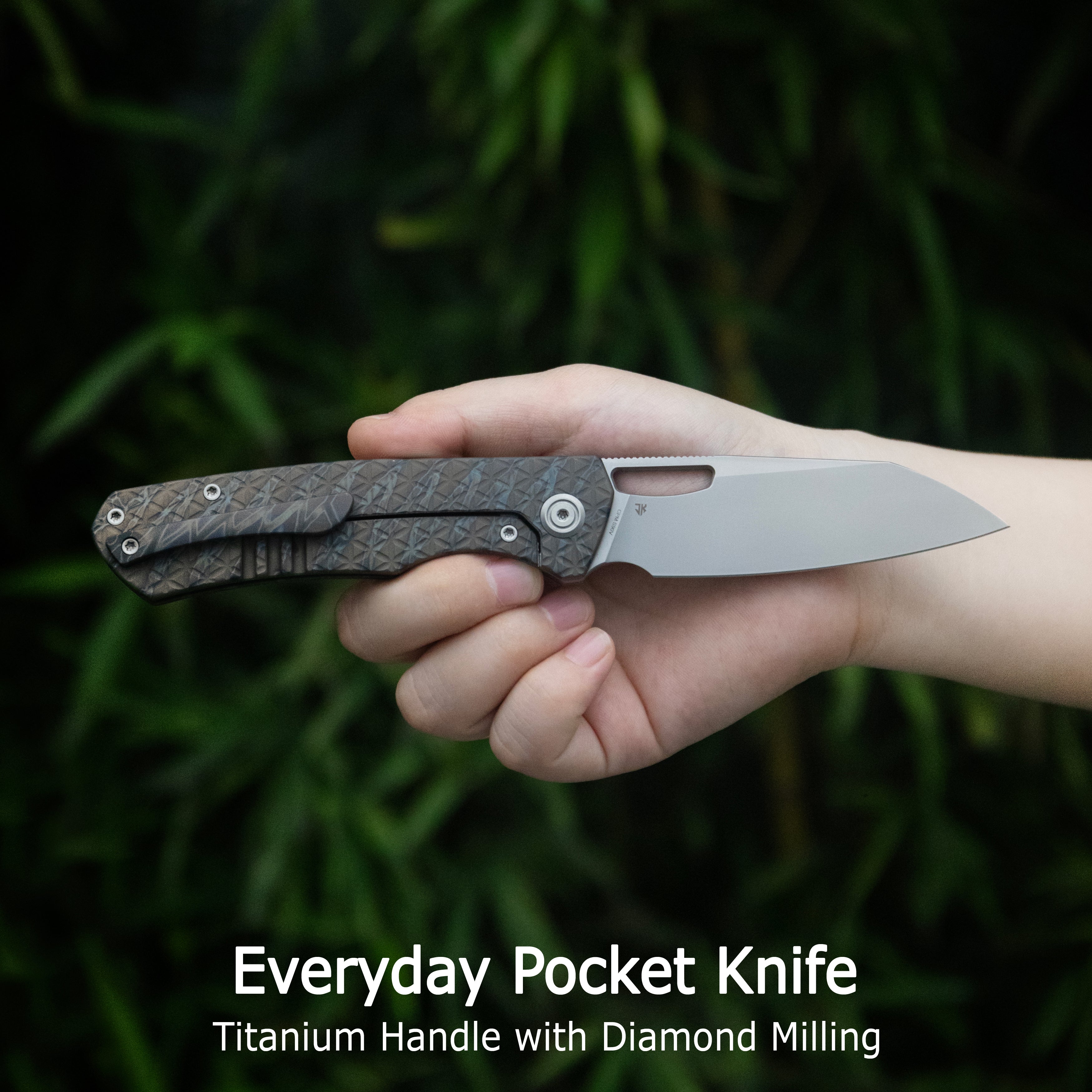 KB Socius Folding Knife Flame Titanium w/ Triangle Milling 3.46'' Beadblast S90V Blade KB300B