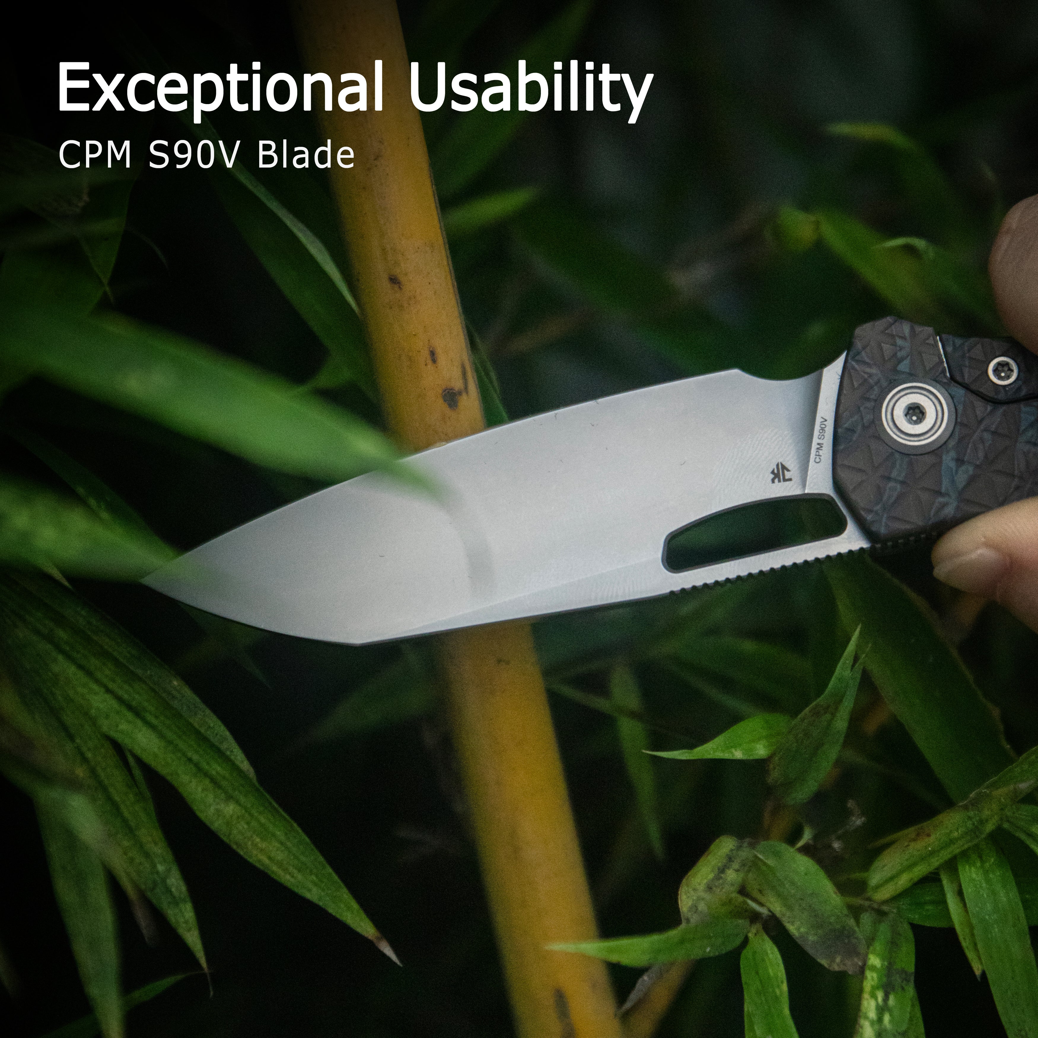 KB Socius Folding Knife Flame Titanium w/ Triangle Milling 3.46'' Beadblast S90V Blade KB300B