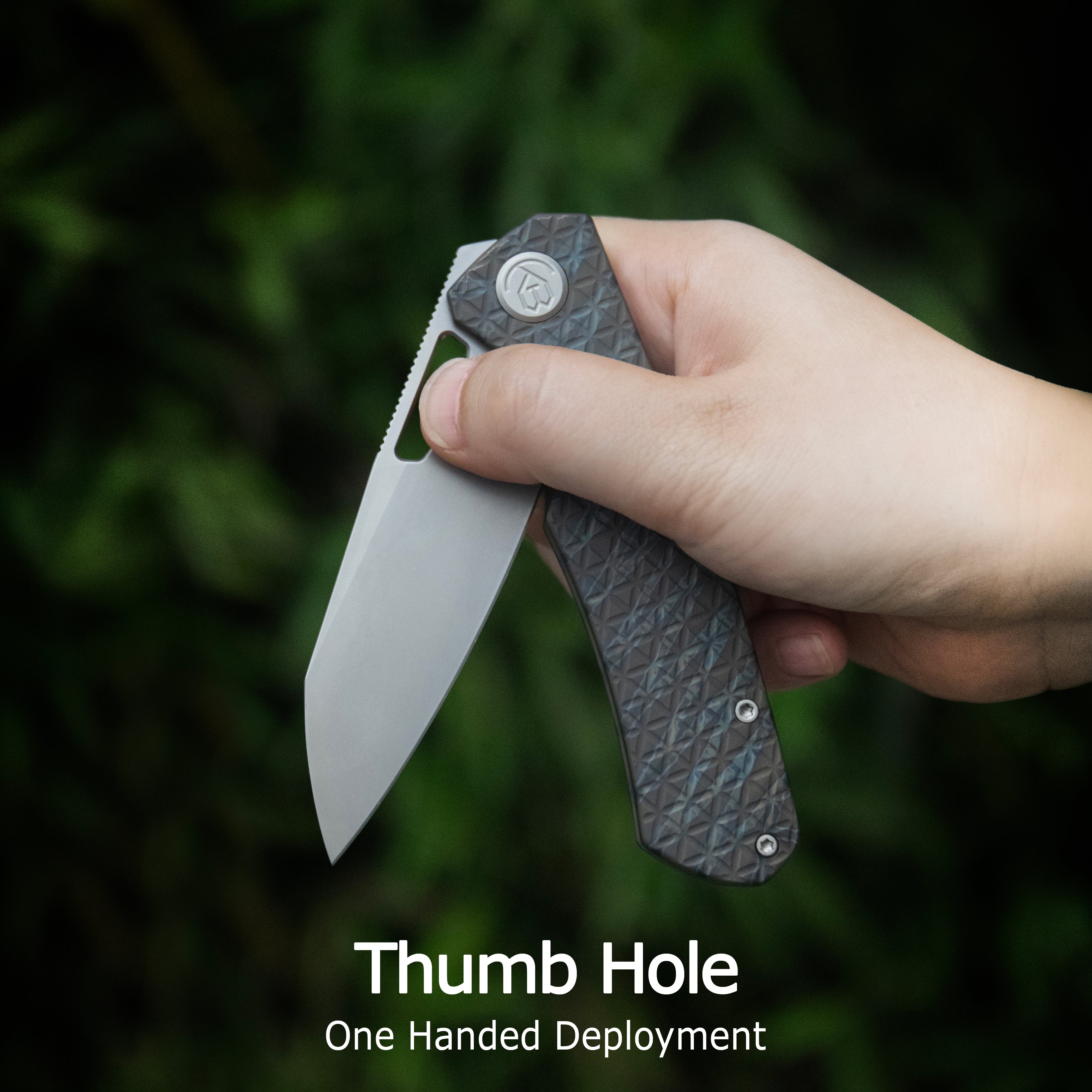 KB Socius Folding Knife Flame Titanium w/ Triangle Milling 3.46'' Beadblast S90V Blade KB300B