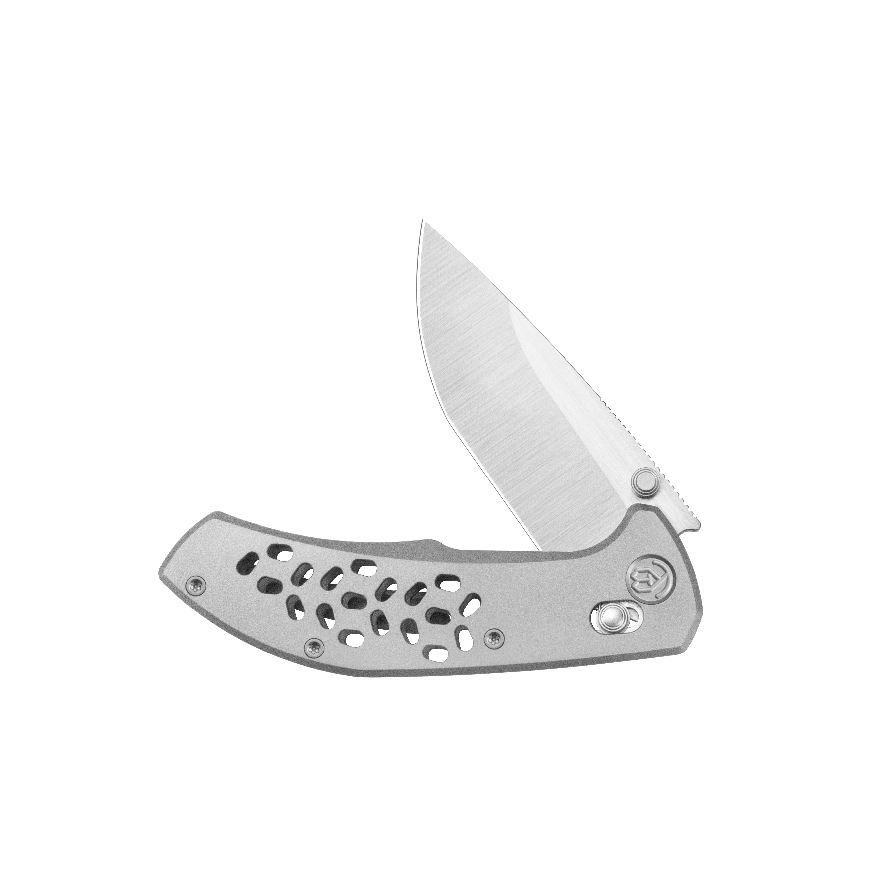 KB Trillium Folding Knife Grey Titanium Handle 3.11'' Belt Satin M390 Blade KB326A