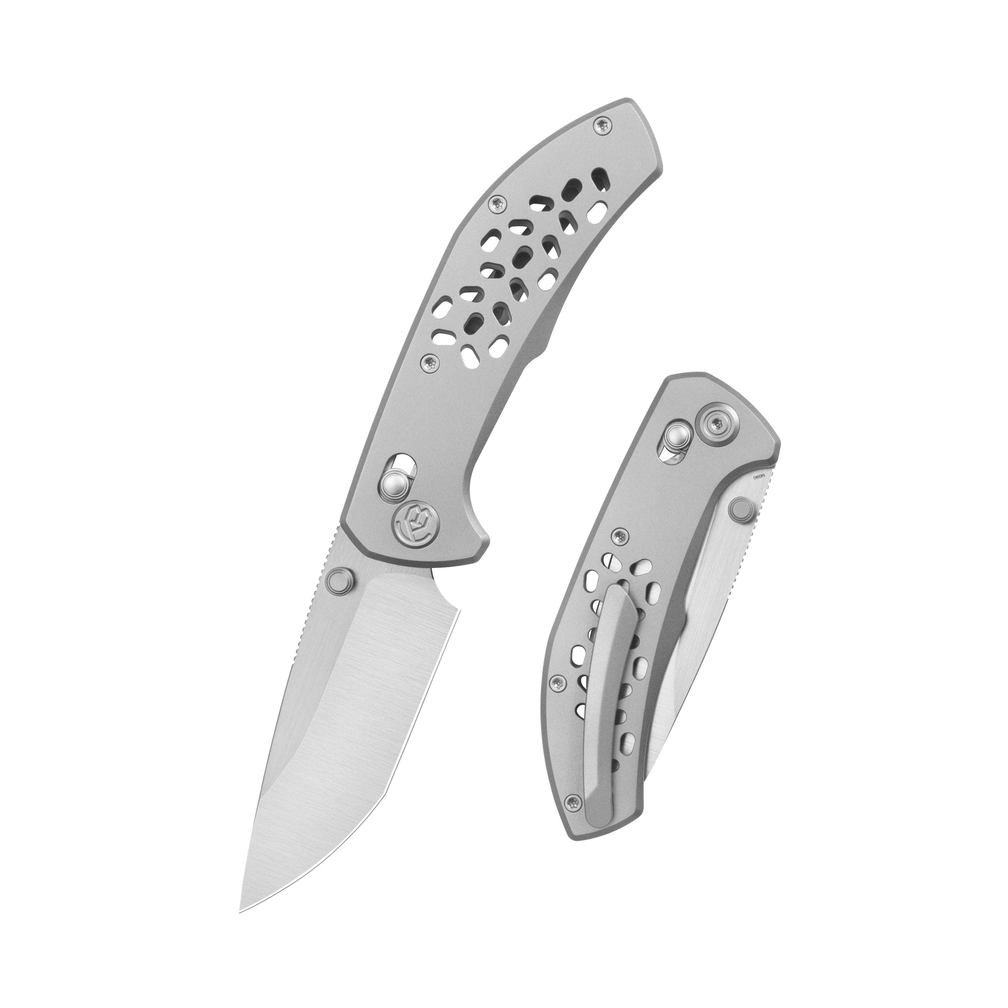 KB Trillium Folding Knife Grey Titanium Handle 3.11'' Belt Satin M390 Blade KB326A