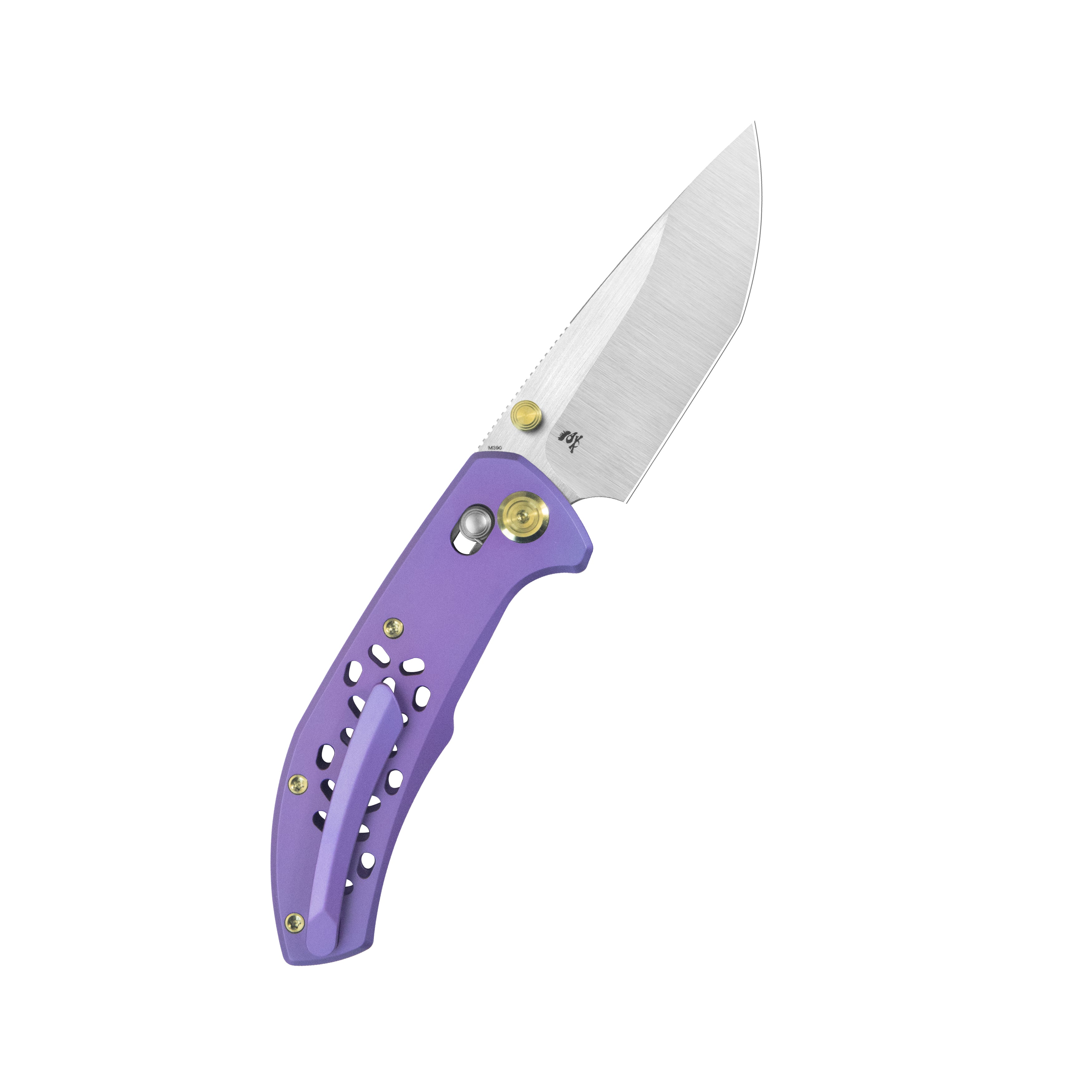 KB Trillium Folding Knife Blurple Ano Titanium Handle 3.11'' Belt Satin M390 Blade KB326B