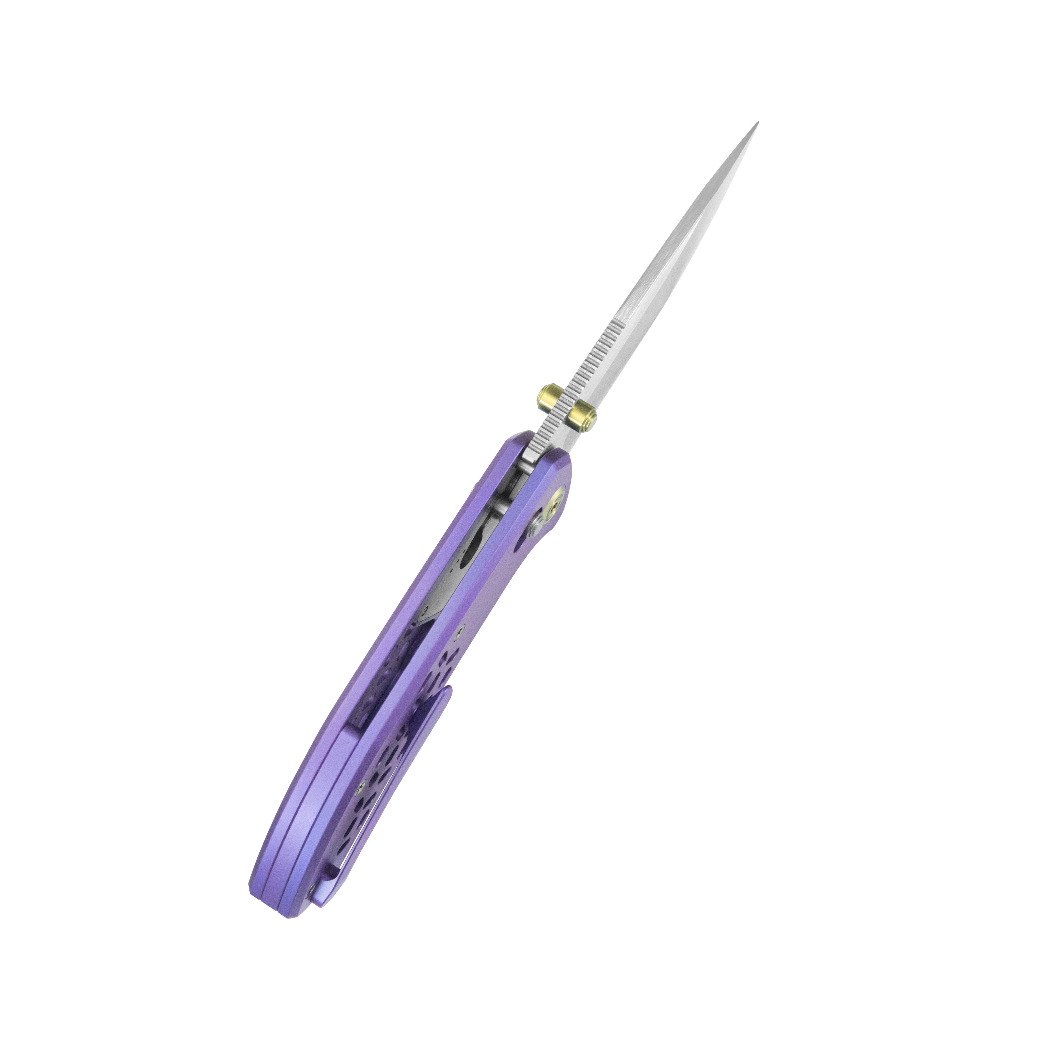 KB Trillium Folding Knife Blurple Ano Titanium Handle 3.11'' Belt Satin M390 Blade KB326B