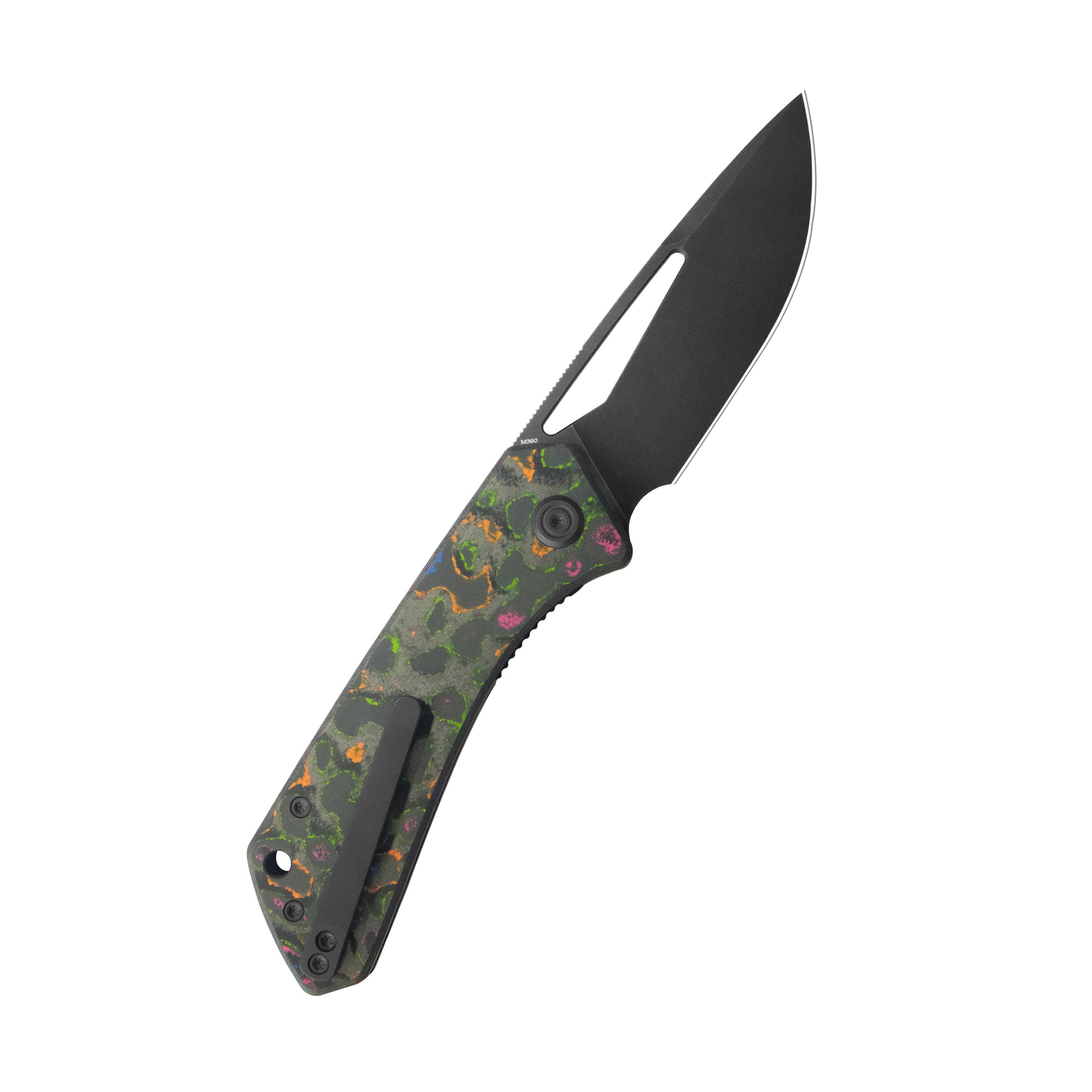 KB Thalia Pocket Folding Knife 80's Camo Carbon Handle 3.27'' Black PVD Stonewashing M390 Blade KB331A
