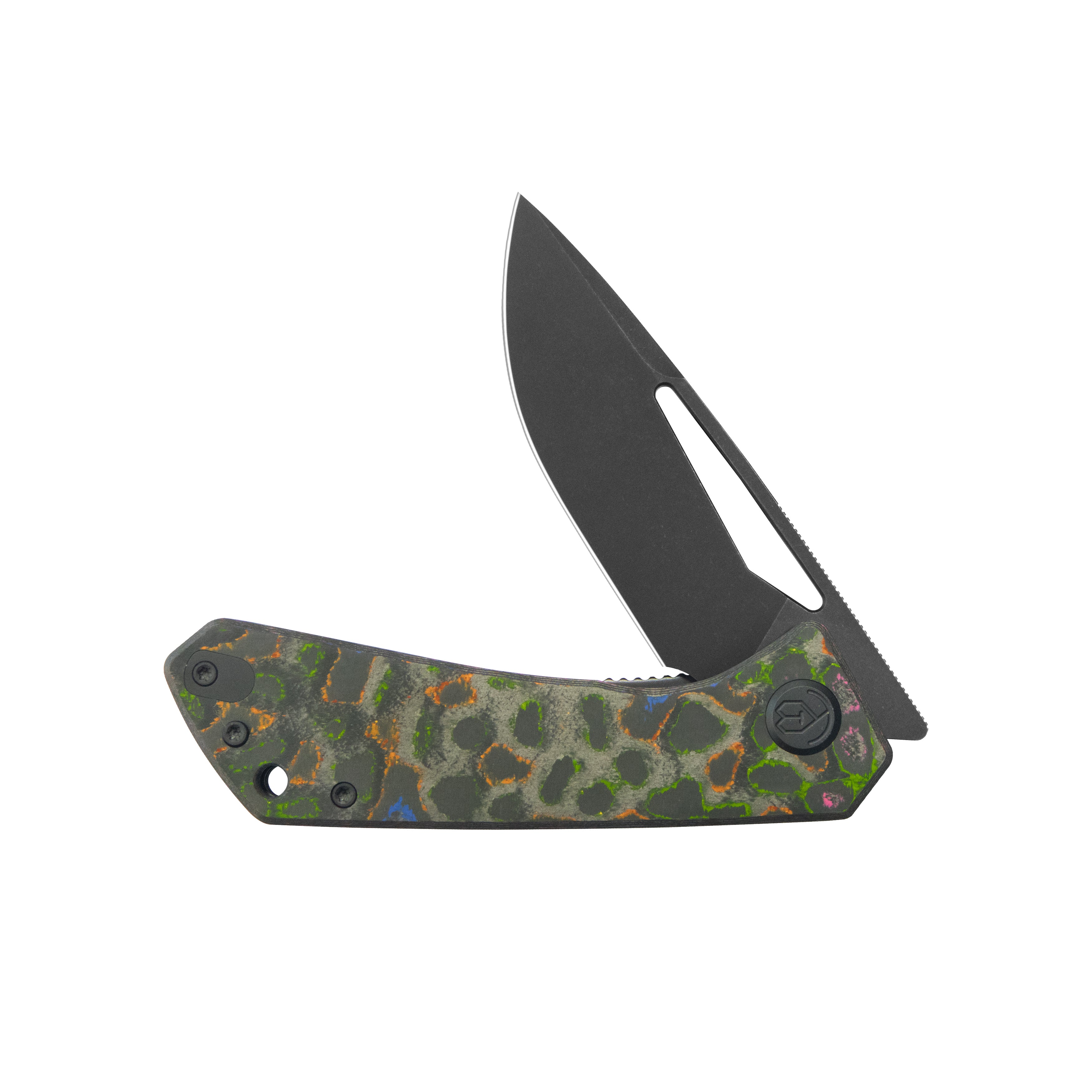 KB Thalia Pocket Folding Knife 80's Camo Carbon Handle 3.27'' Black PVD Stonewashing M390 Blade KB331A