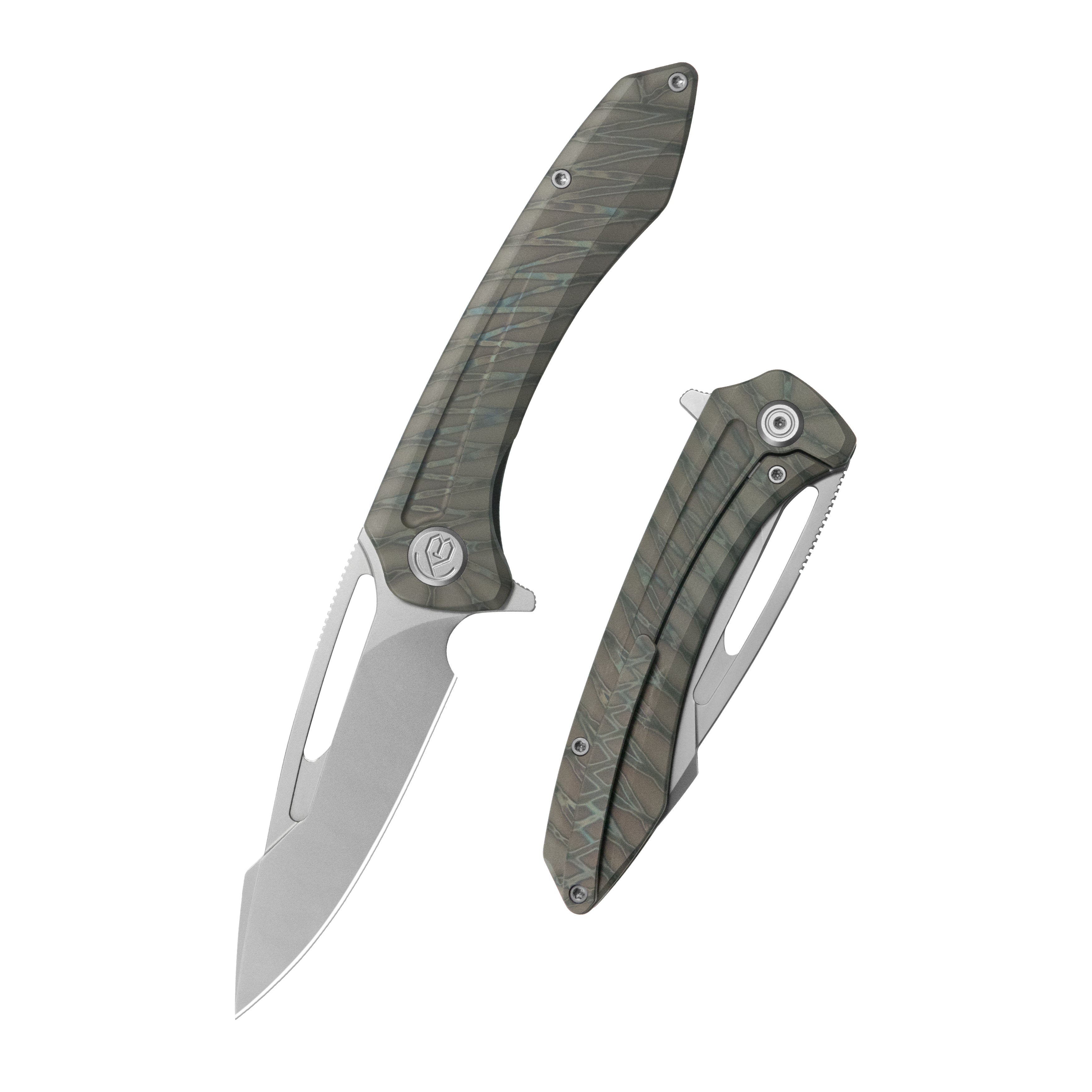 KB Merced Pocket Folding Knife Flame Ano Titanium Handle 3.46'' Beadblast M390 KB352B