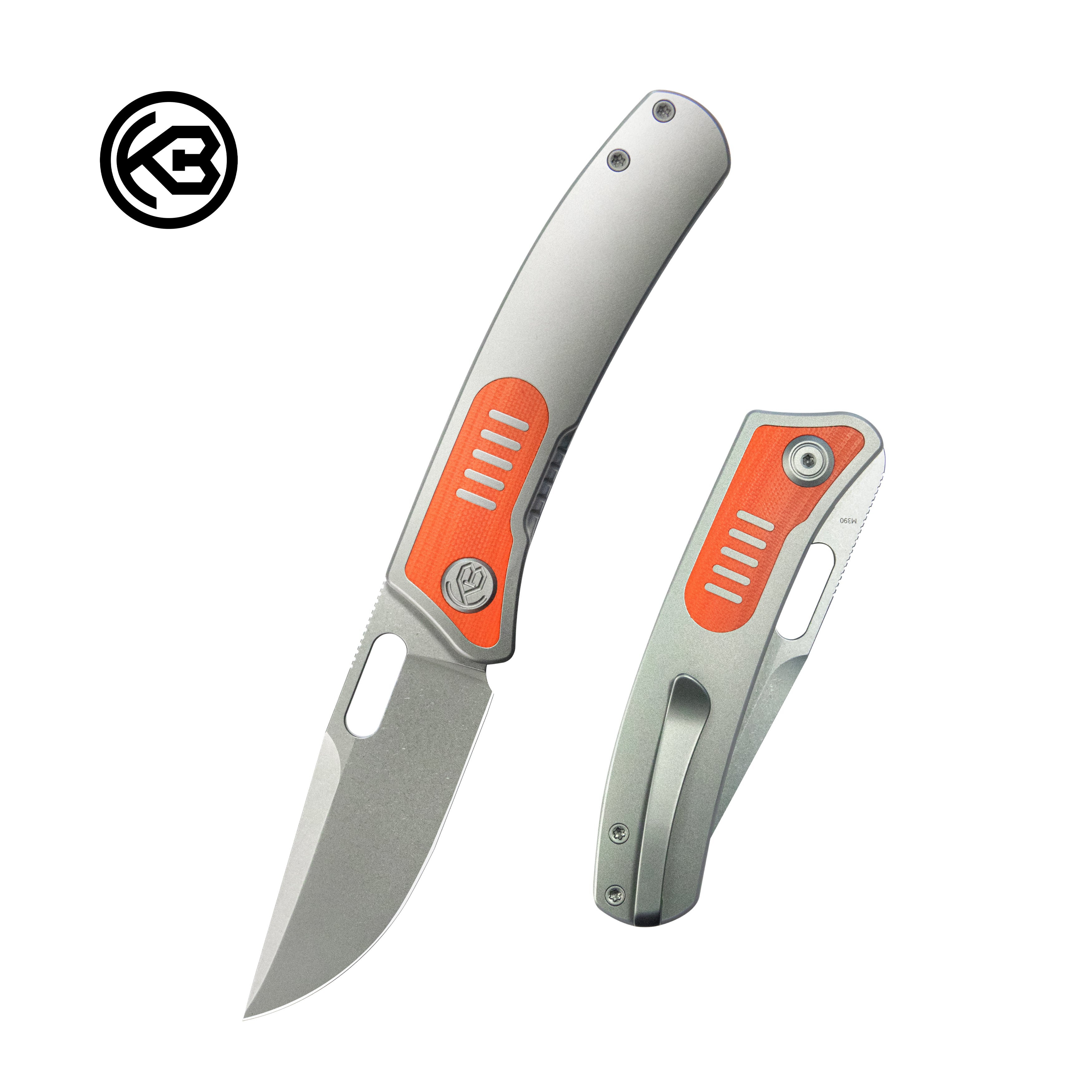 Common Thread Liner Lock Folding Knife Gray Ti w/ Orange G10 Inlays 3.35'' M390 Blade KB377A