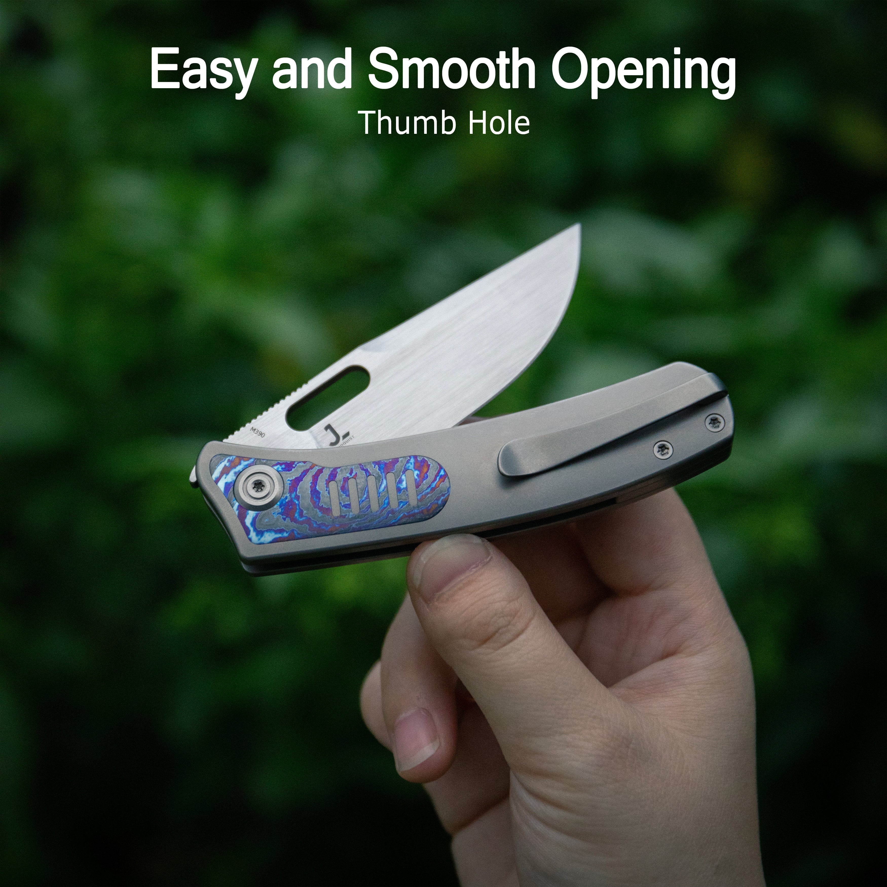 KB Common Thread Folding Knife Sandblasting Titanium/G10 inlays Handle 3.35'' Silver Bead Blasting M390 Blade KB377A