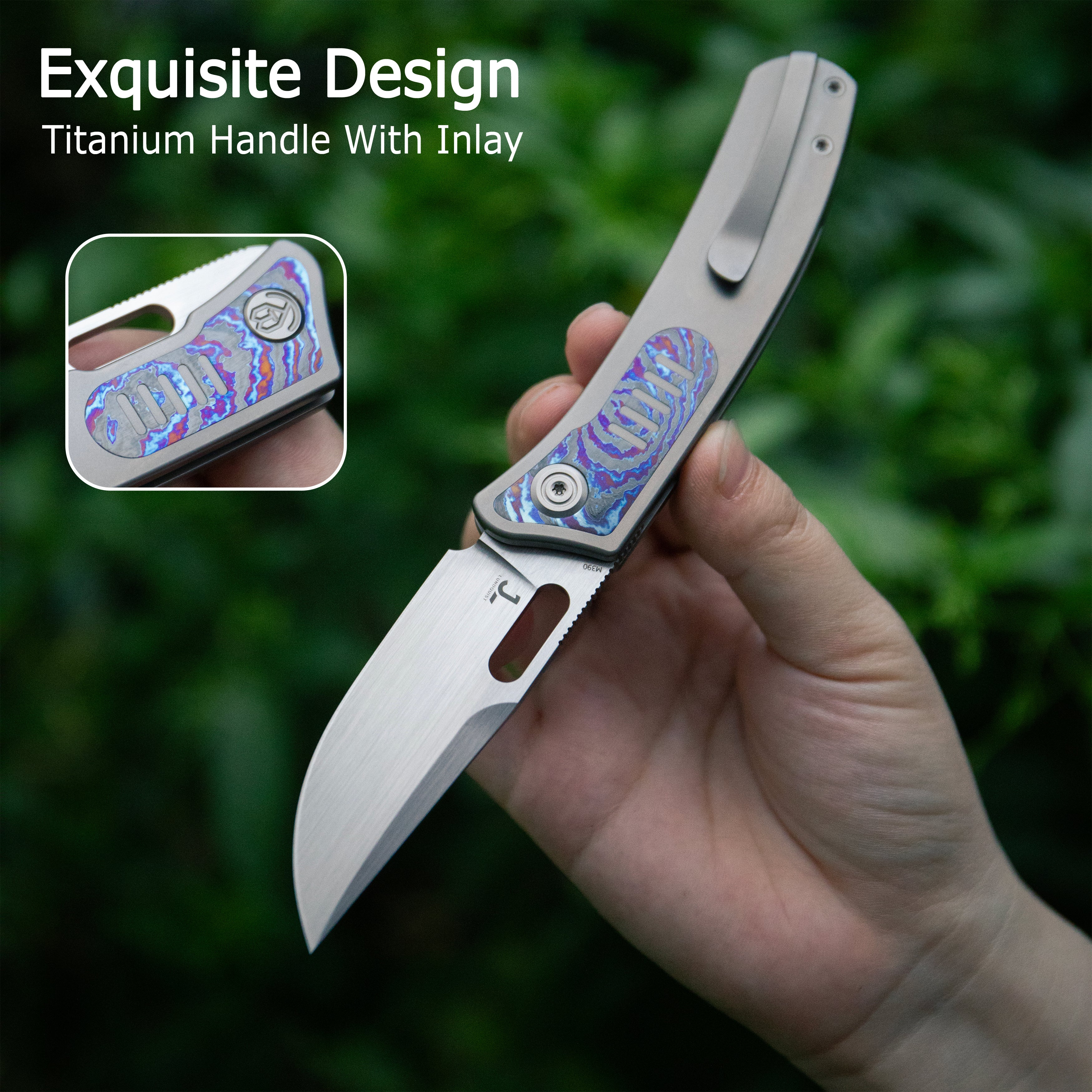 KB Common Thread Folding Knife Sandblasting Titanium/G10 inlays Handle 3.35'' Silver Bead Blasting M390 Blade KB377A