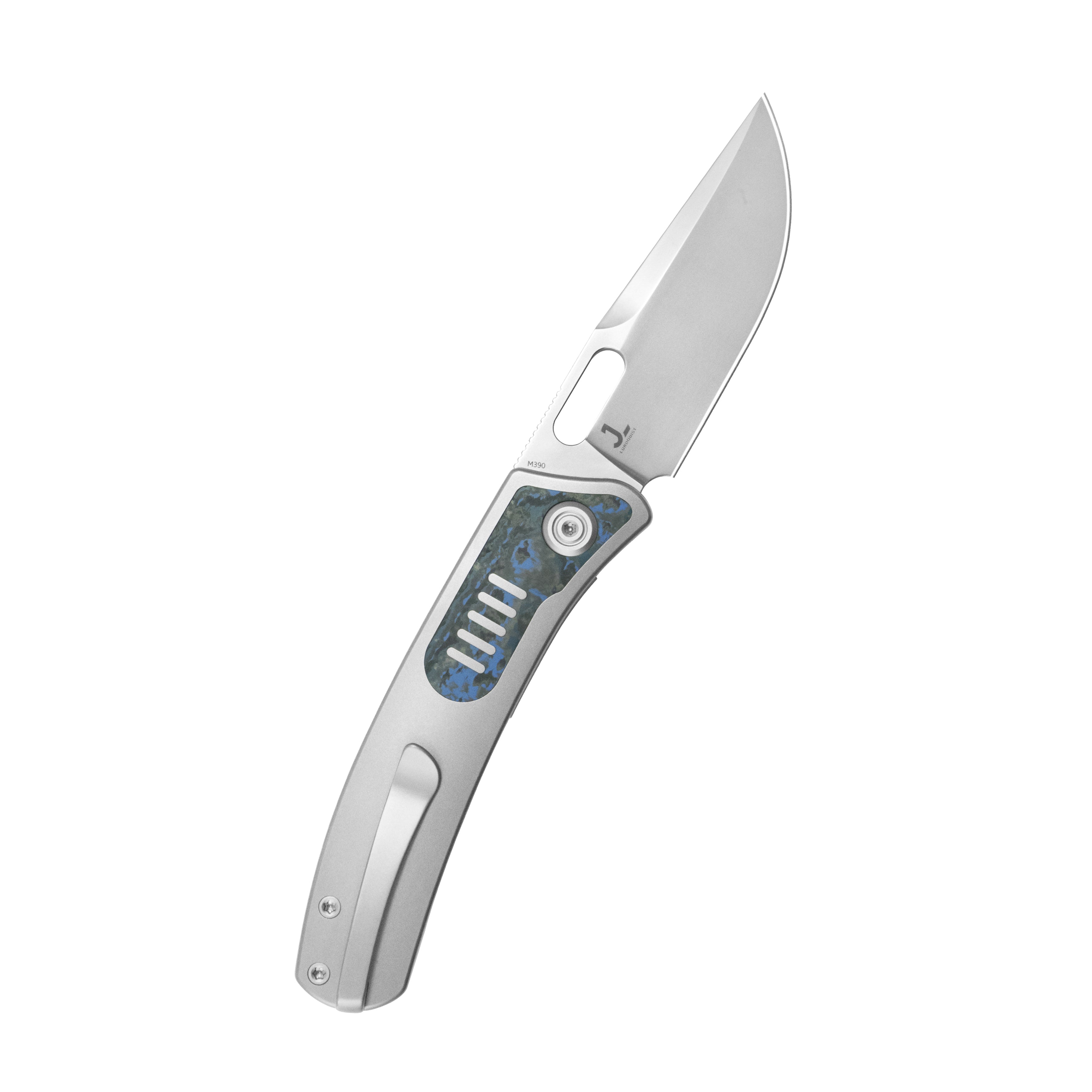 KB Common Thread Folding Knife Sand Blasting Titanium with Arctic Storm Camo Inlay Handle 3.35'' Silver Bead Blasting M390 Blade KB377C