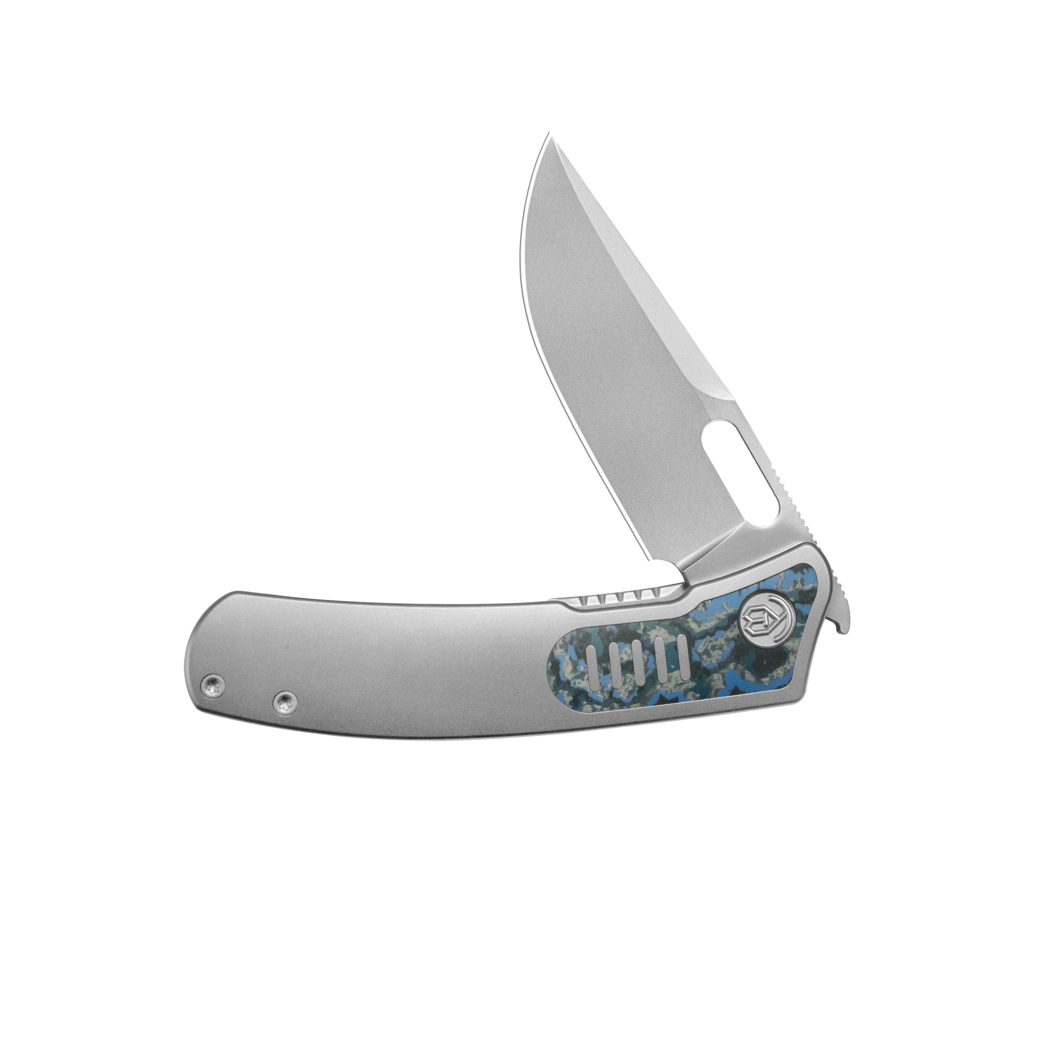 KB Common Thread Folding Knife Sand Blasting Titanium with Arctic Storm Camo Inlay Handle 3.35'' Silver Bead Blasting M390 Blade KB377C