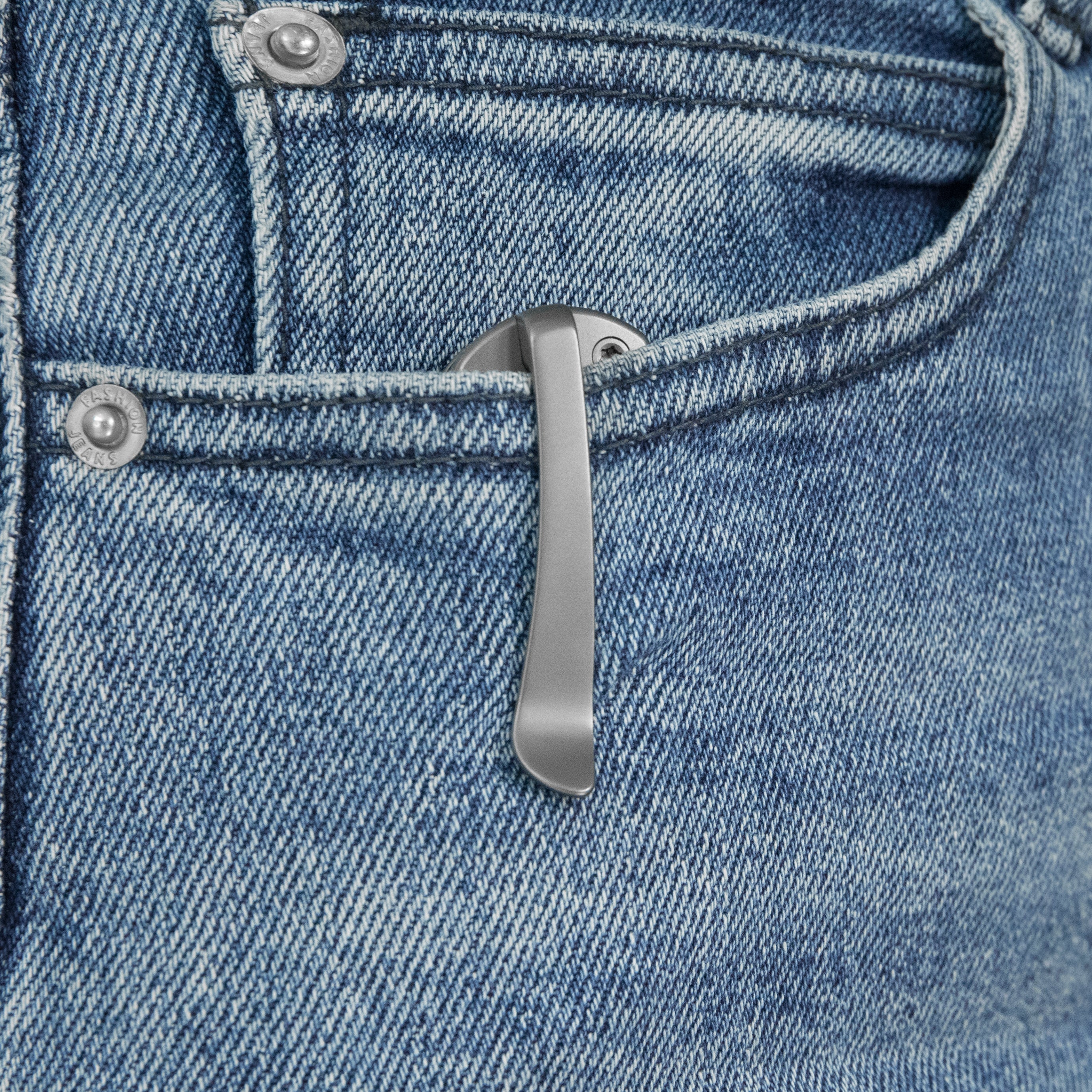 KB Common Thread Folding Knife Sand Blasting Titanium with Arctic Storm Camo Inlay Handle 3.35'' Silver Bead Blasting M390 Blade KB377C