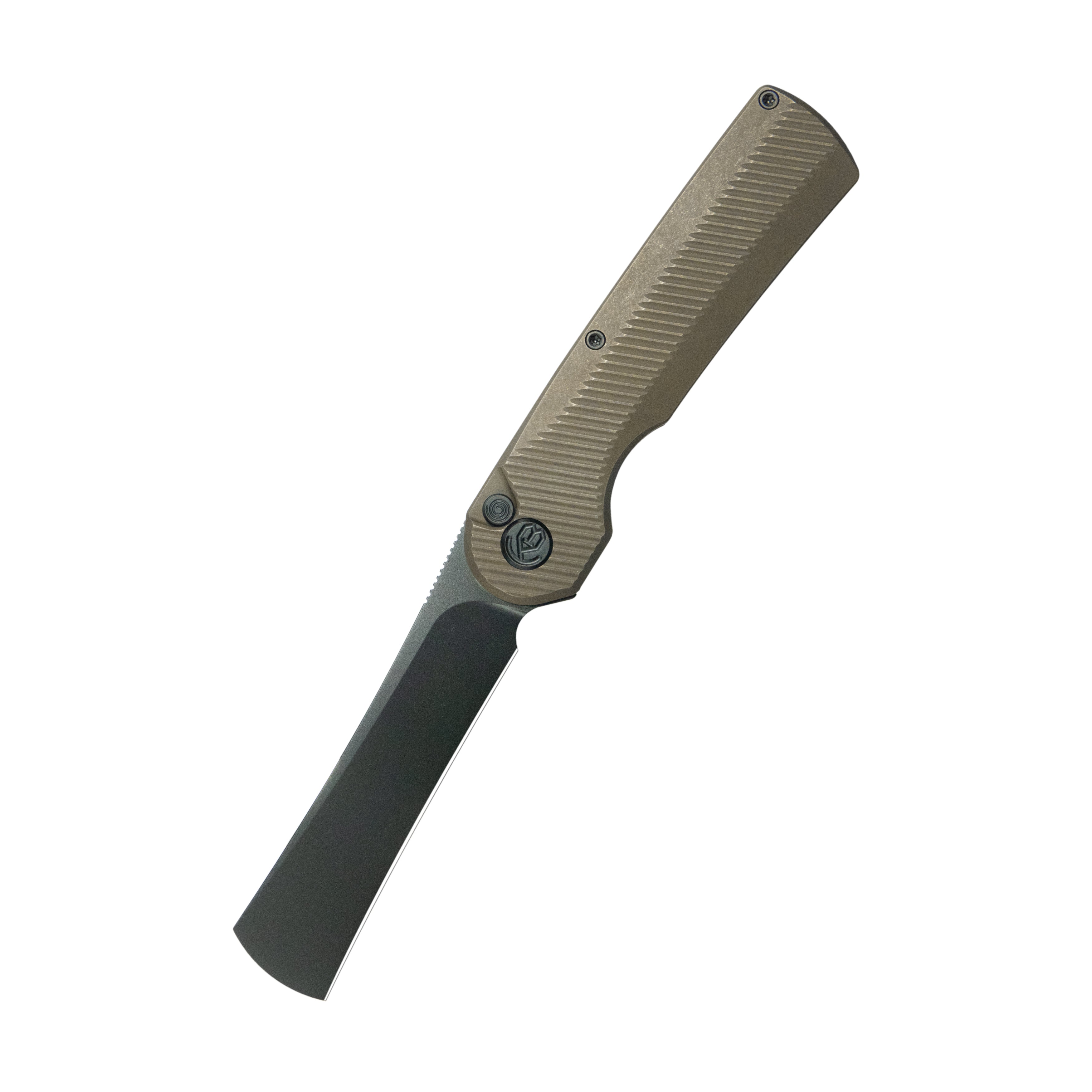 KB Ikul Button Lock Folding Knife Bronze Titanium Micro Milling 3.34'' Razor DLC M390 Blade KB380C