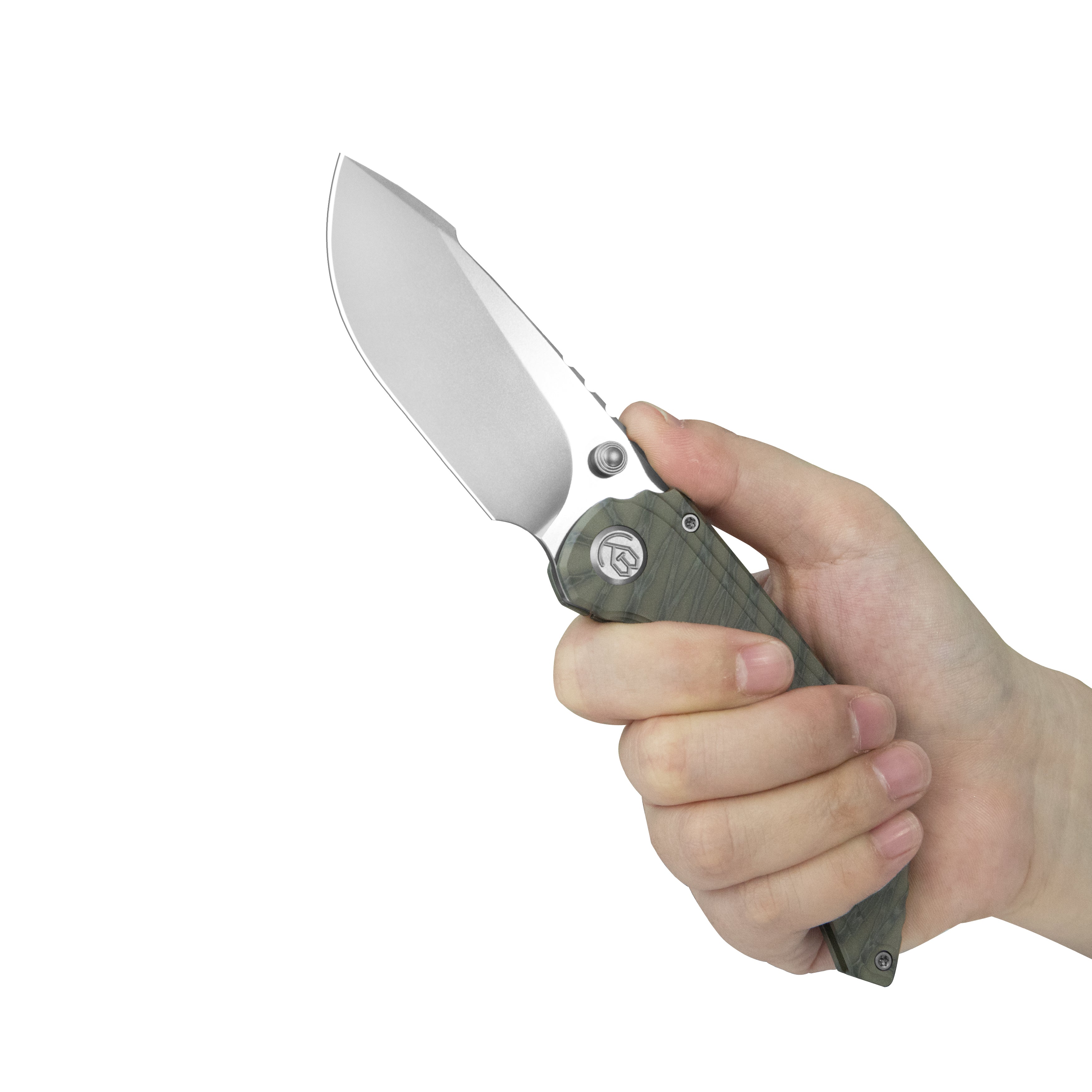 KB Snorri Pocket Folding Knife Flame Ano Titanium Handle 3.54'' Silver Bead Blasting M390 Blade KB388B