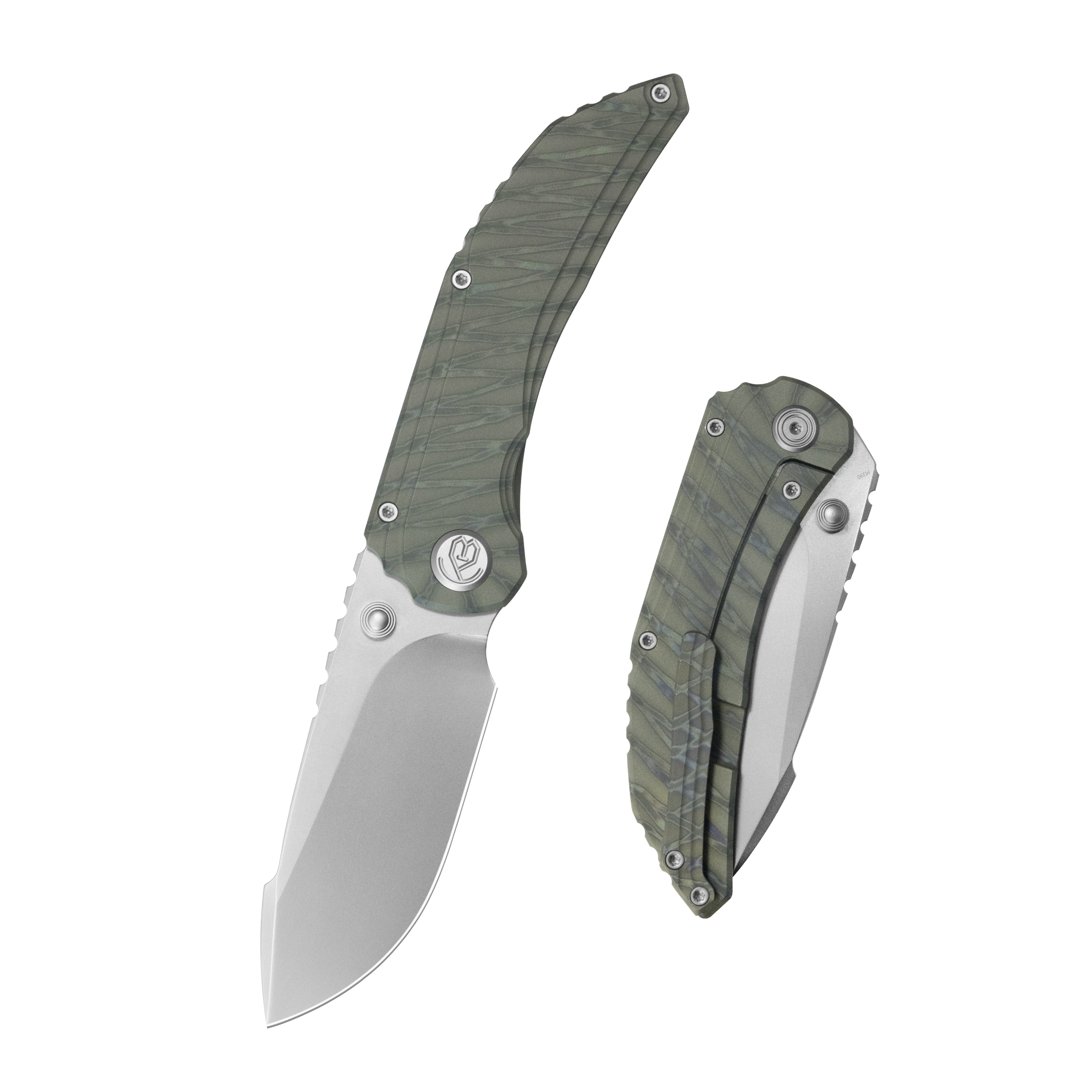 KB Snorri Pocket Folding Knife Flame Ano Titanium Handle 3.54'' Silver Bead Blasting M390 Blade KB388B