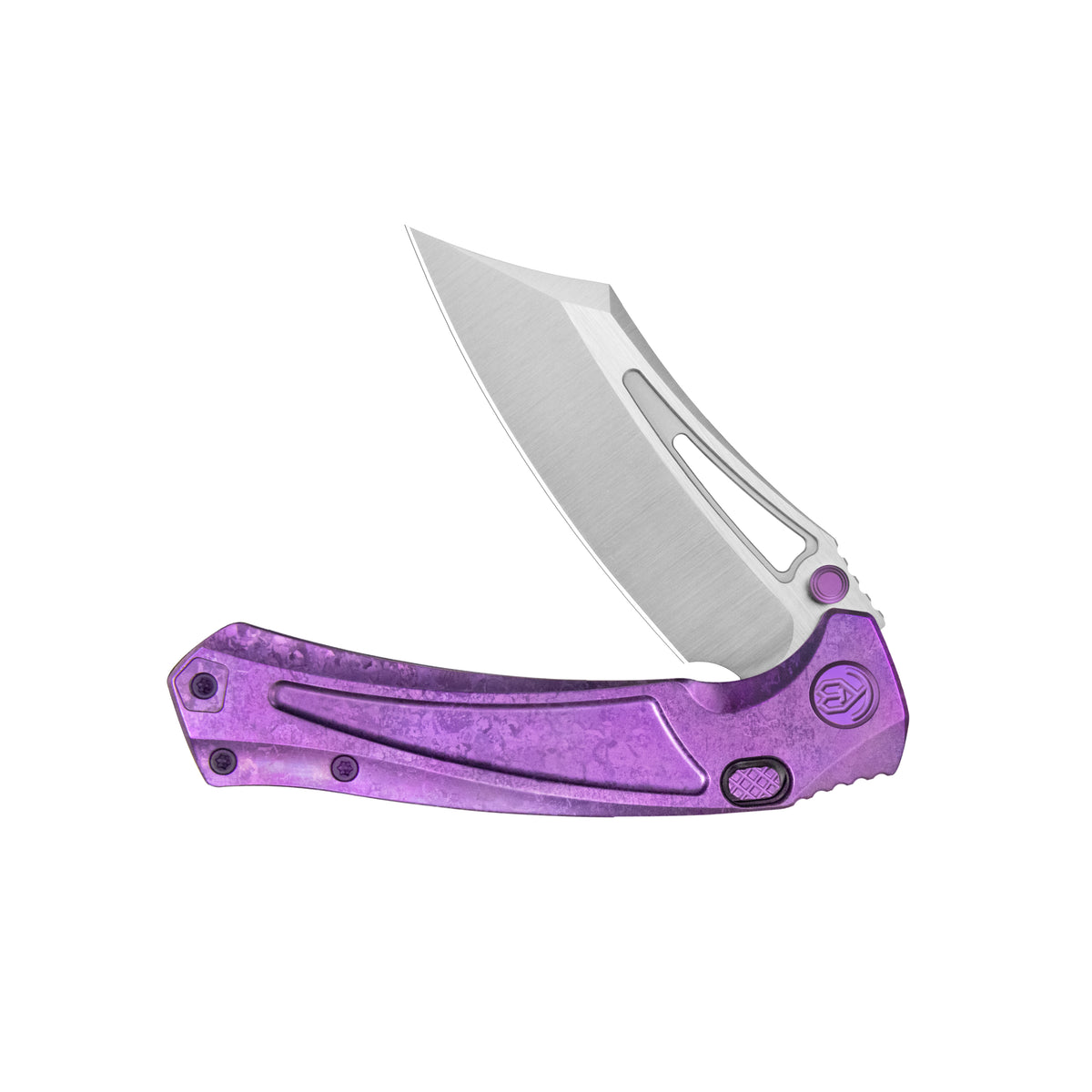 KB Pirate Folding Knife Purple Ano Crystallized Titanium Handle 3.46" Belt Satin M390 Blade KB398D