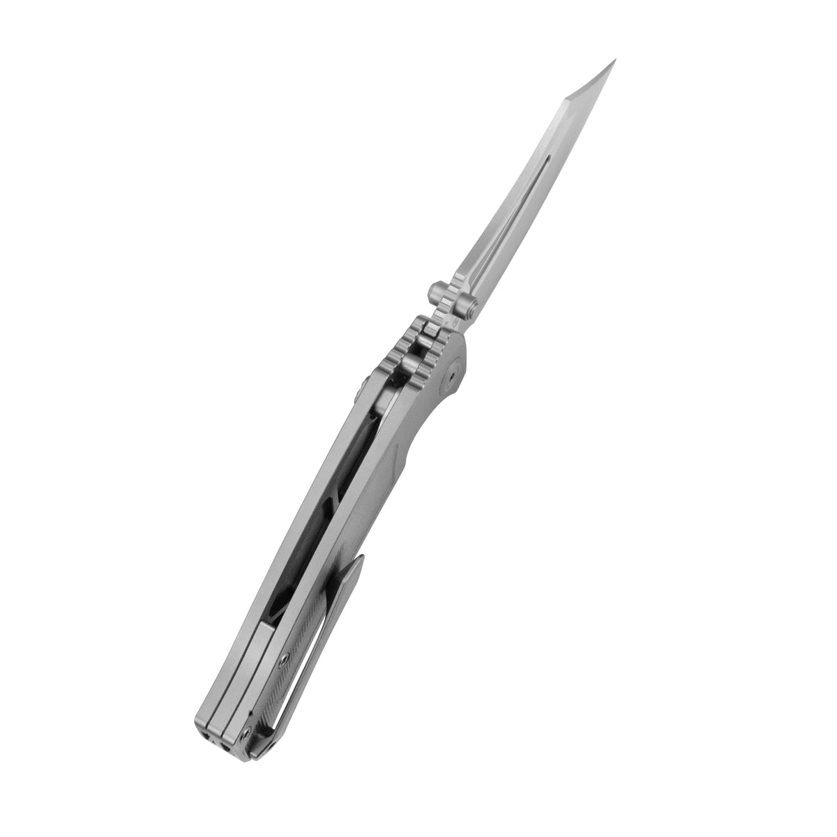 KB Pirate Folding Knife Sandblasting Titanium Handle 3.46" Belt Satin M390 Blade KB398A