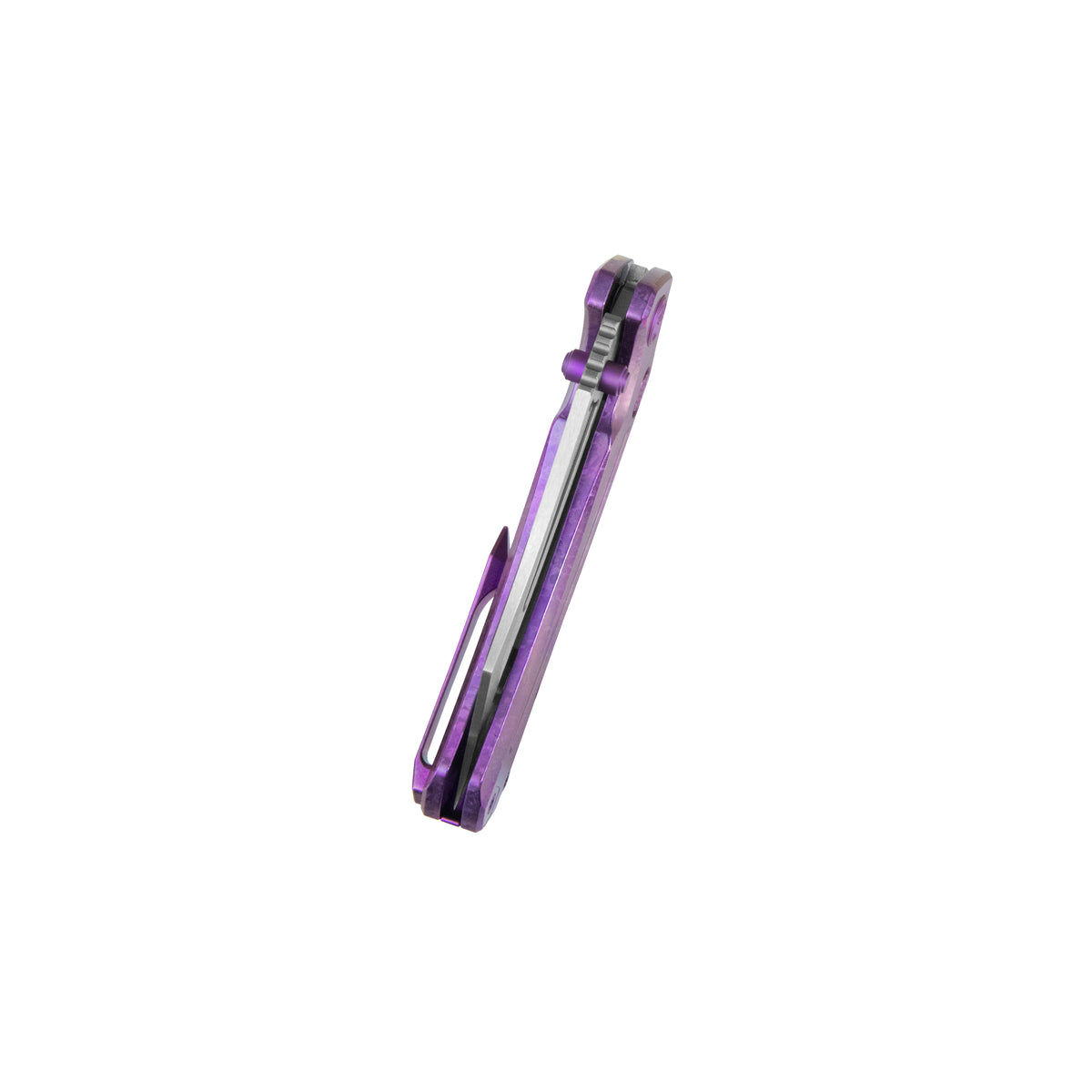 KB Pirate Folding Knife Purple Ano Crystallized Titanium Handle 3.46" Belt Satin M390 Blade KB398D
