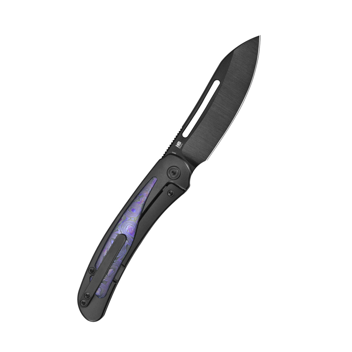 KB Finesse Folding Knife DLC Titanium with Zircuti inlay Handle 3.54" DLC Belt Satin Bohler M390 Blade KB399D