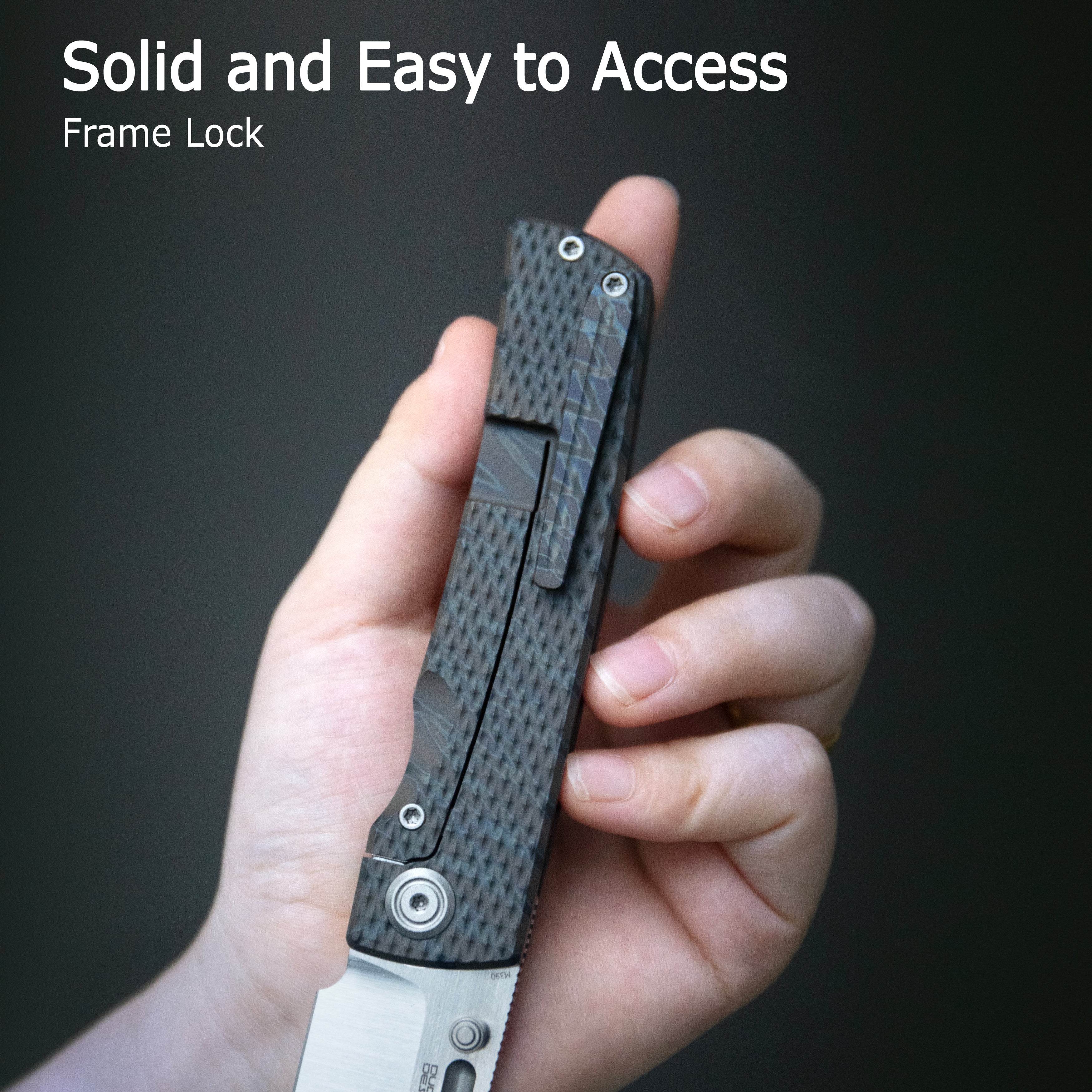 KB Mosquito Folding Knife Regular DLC Titanium with Diamond Milling 3.46'' Belt Satin M390 Blade KB409C