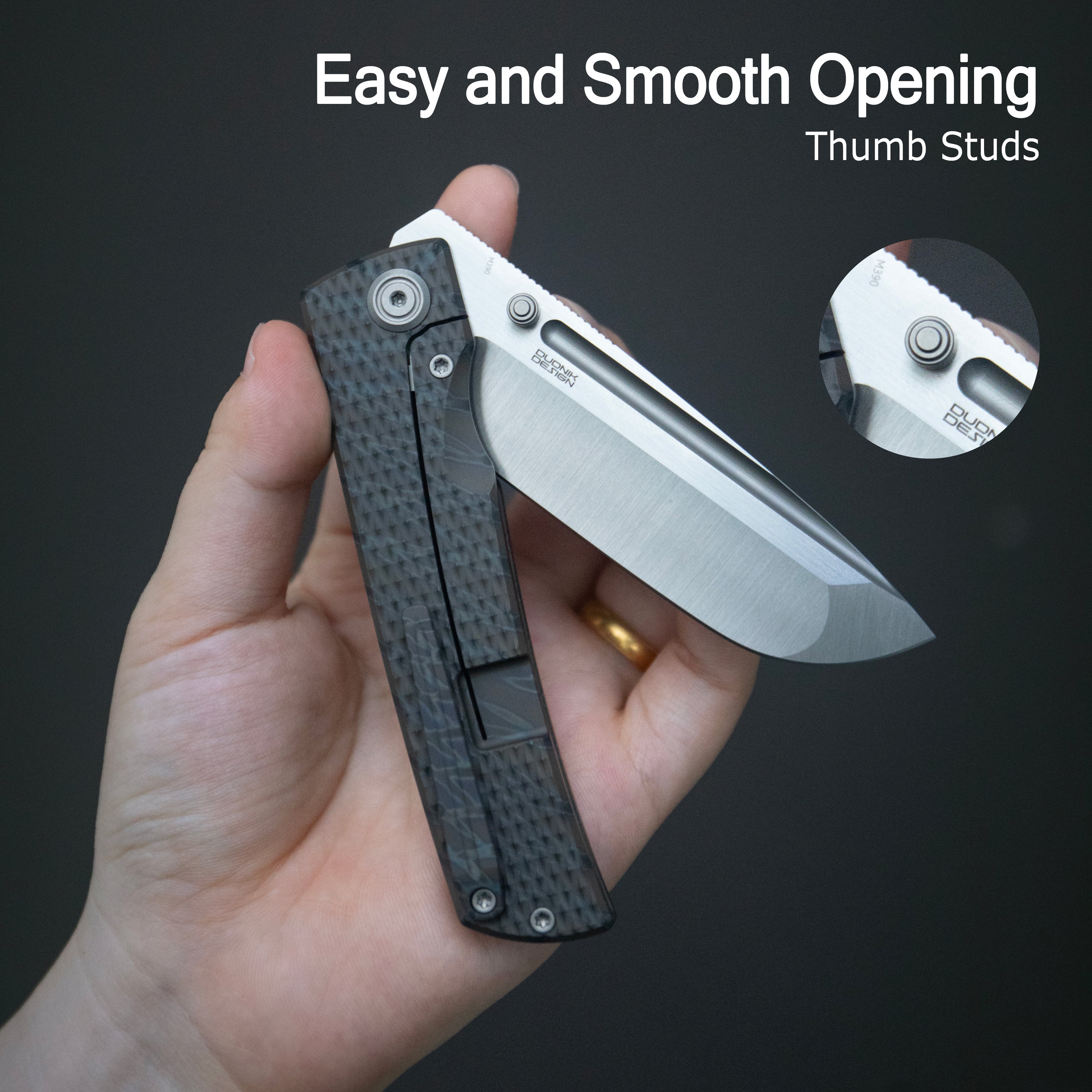 KB Mosquito Folding Knife Regular DLC Titanium with Diamond Milling 3.46'' Belt Satin M390 Blade KB409C